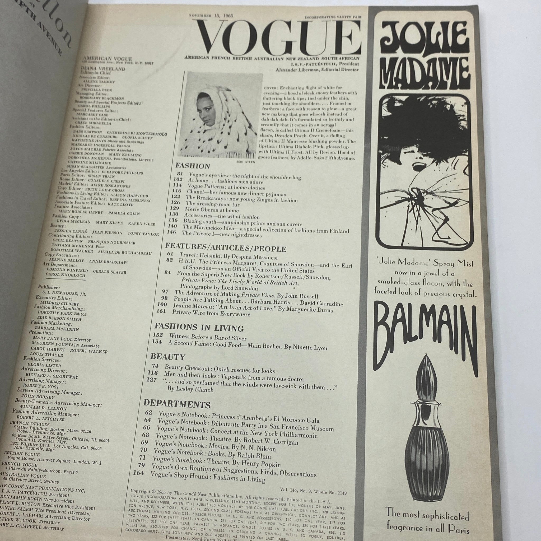 VTG Vogue Magazine November 15 1965 Brigitte Bauer by Bert Stern No Label