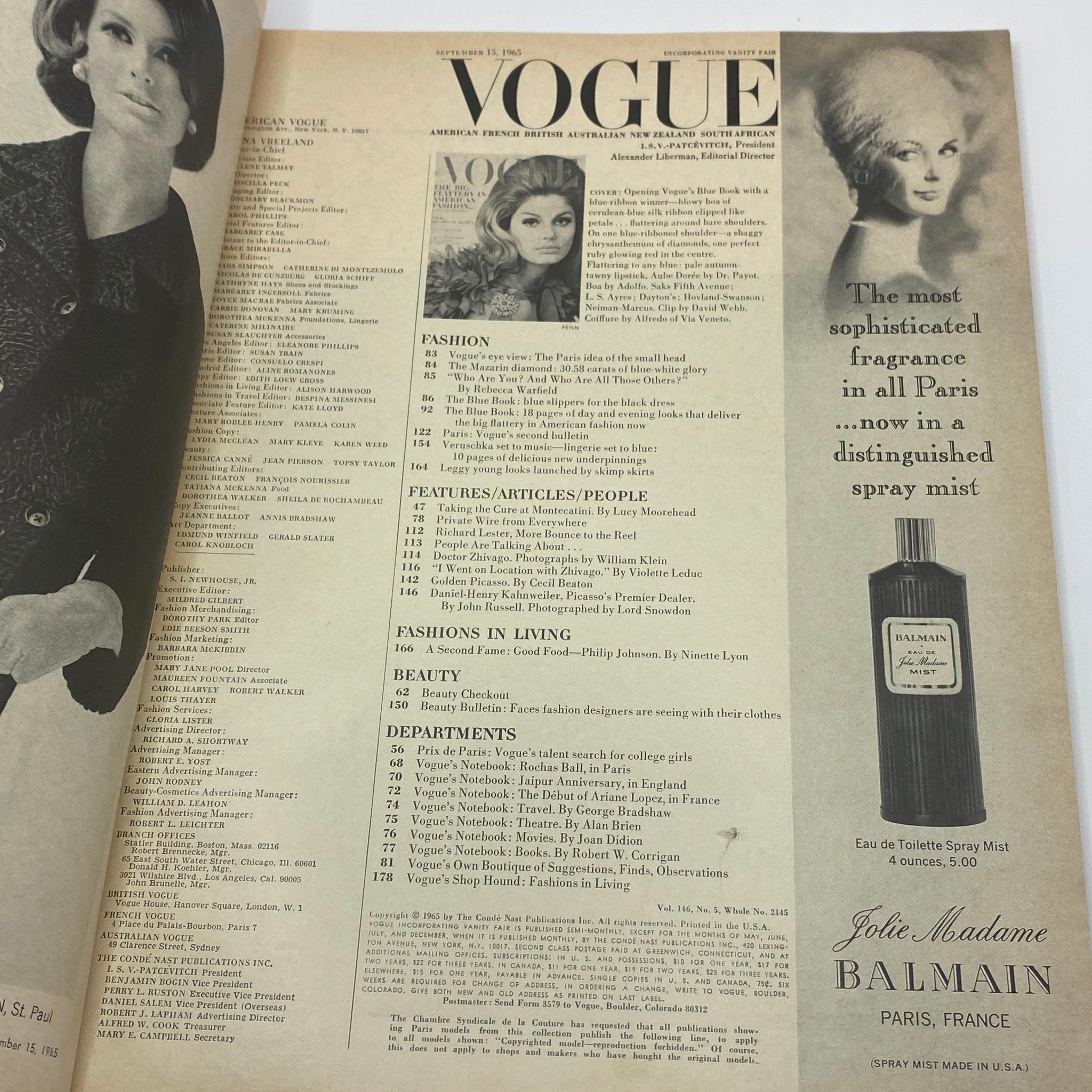 VTG Vogue Magazine September 15 1965 Kecia Nyman by Irving Penn No Label