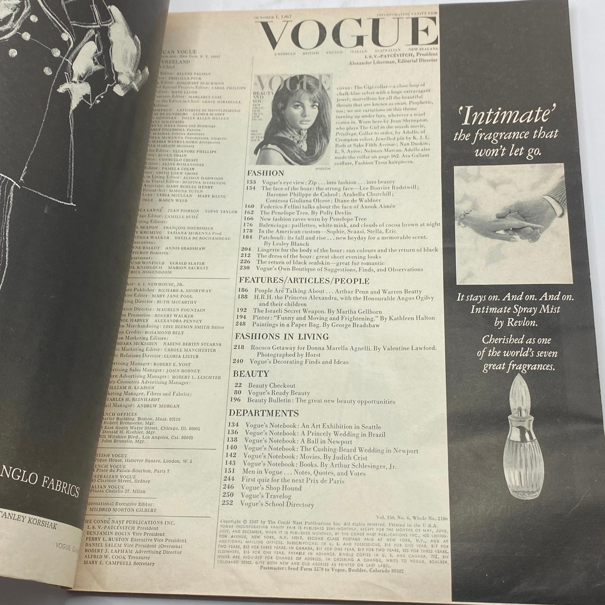 VTG Vogue Magazine October 1 1967 Jean Shrimpton by Richard Avedon No Label