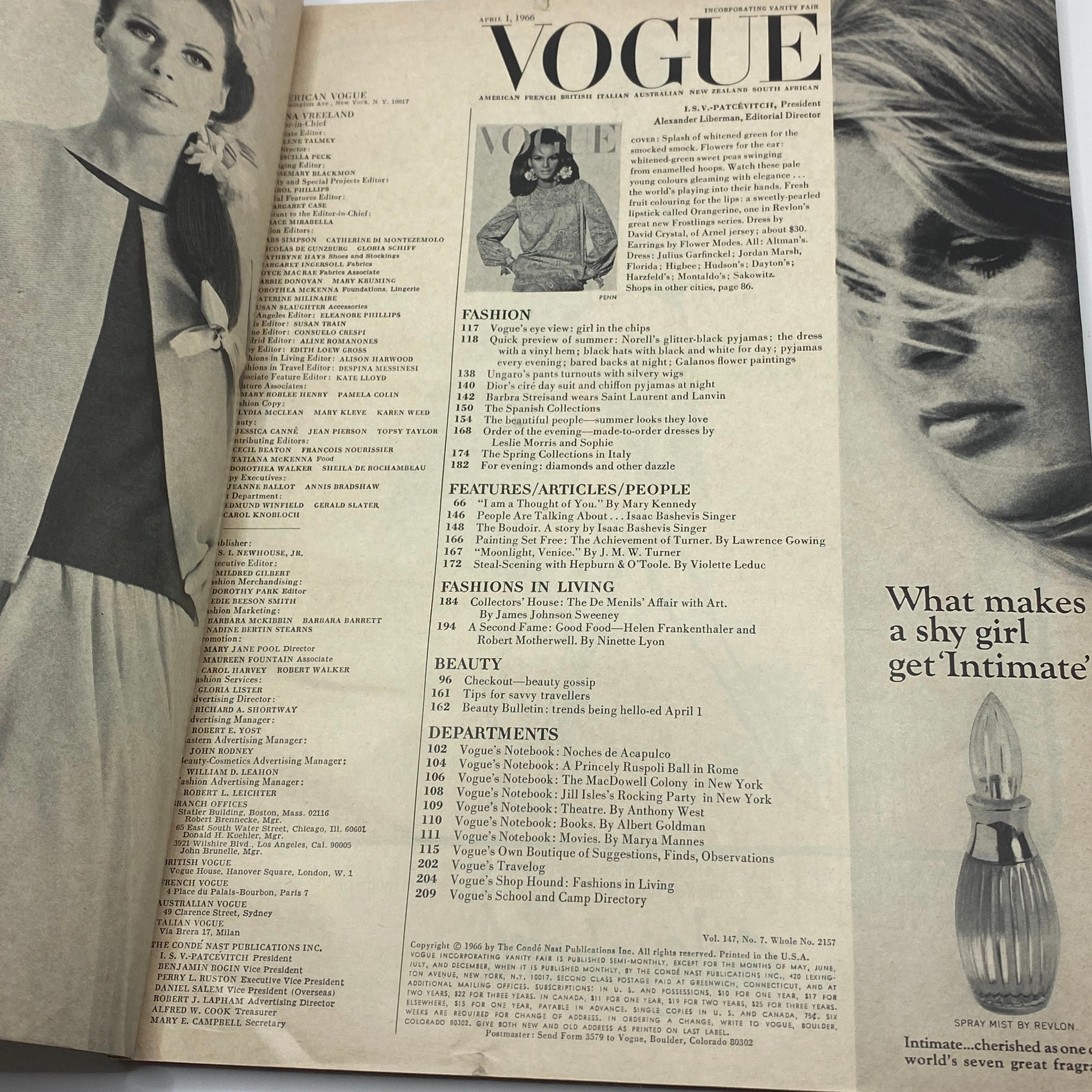 VTG Vogue Magazine April 1 1966 Brigitte Bauer by Irving Penn No Label