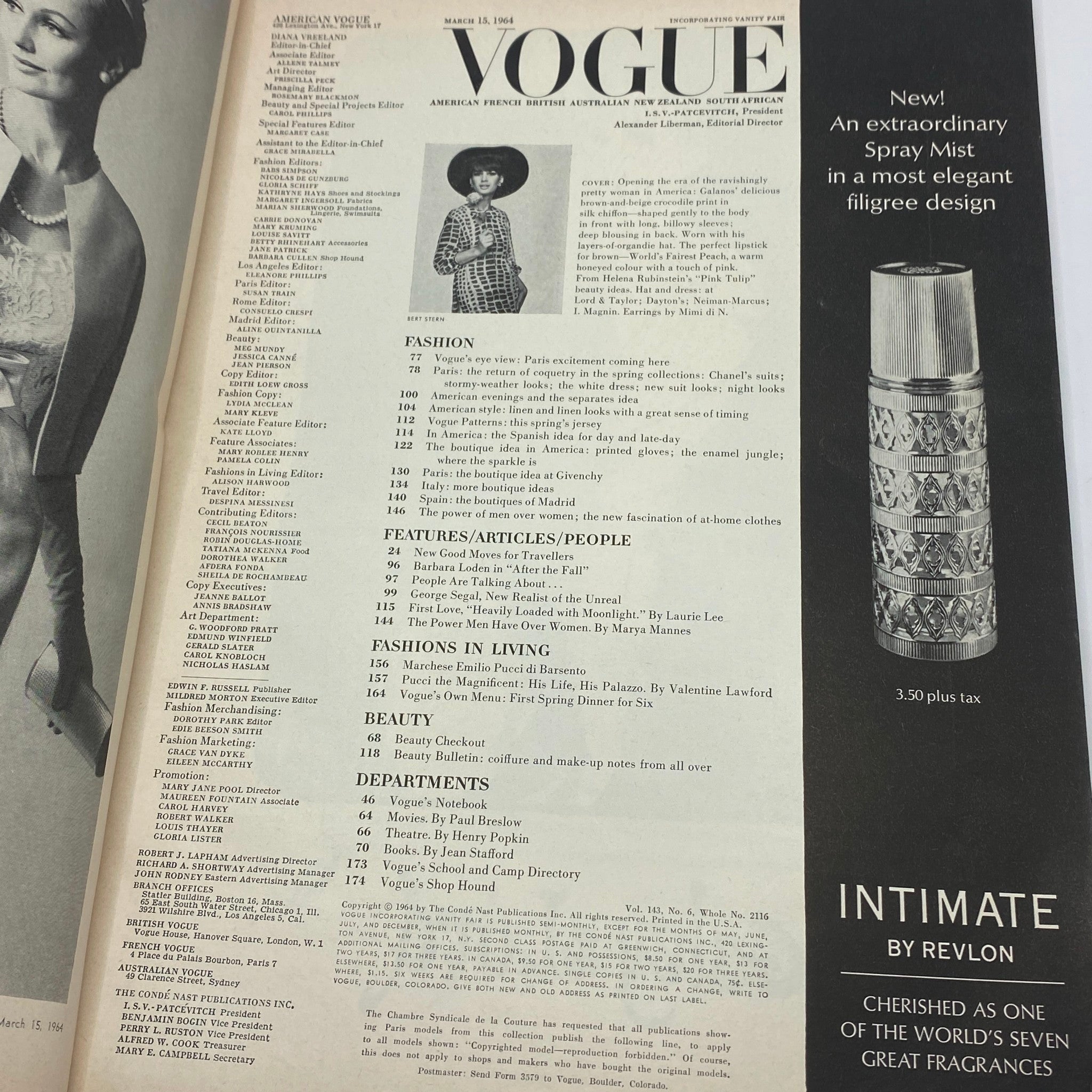 VTG Vogue Magazine March 15 1964 Brigitte Bauer Cover No Label