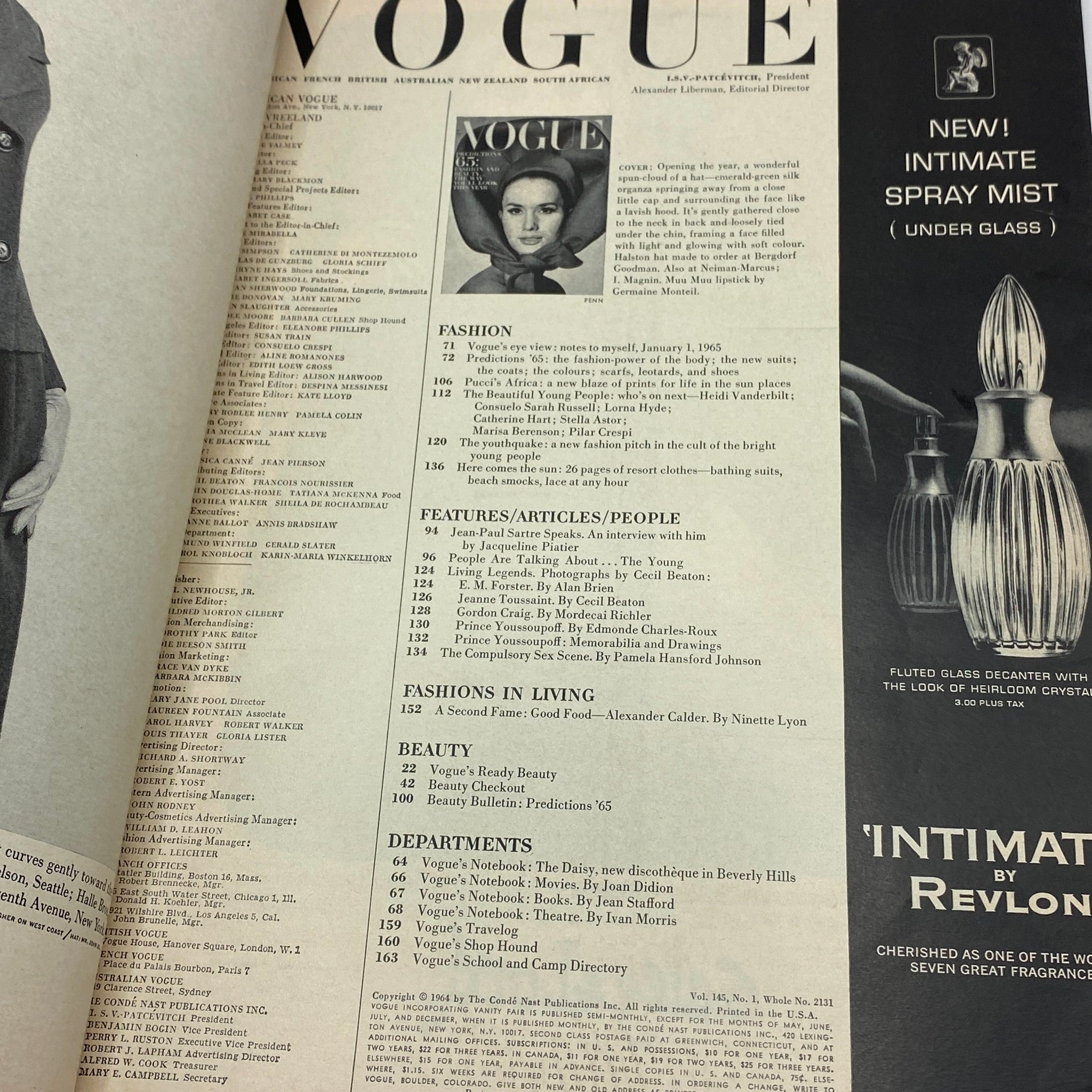 VTG Vogue Magazine January 1 1965 Brigitte Bauer Cover No Label