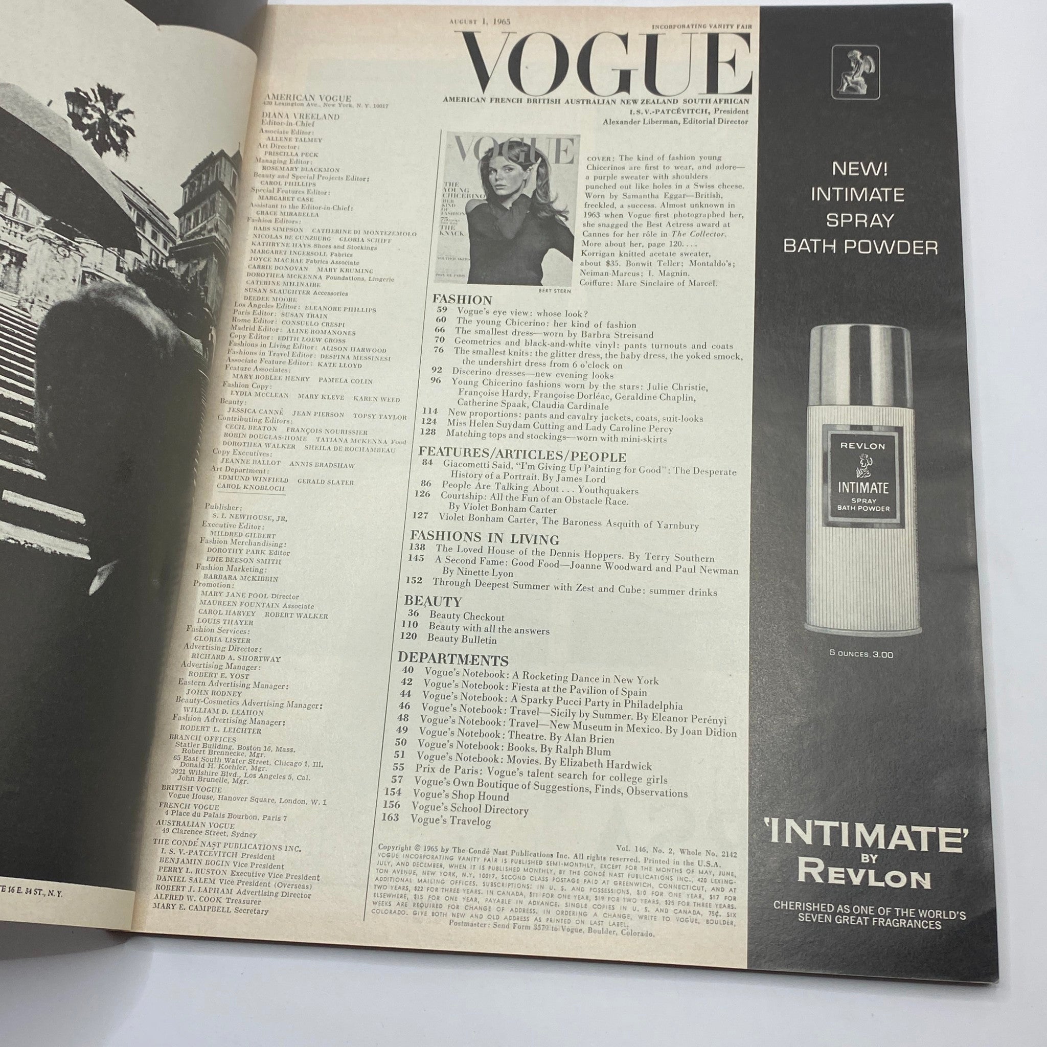 VTG Vogue Magazine August 1 1965 Samantha Eggar Cover No Label