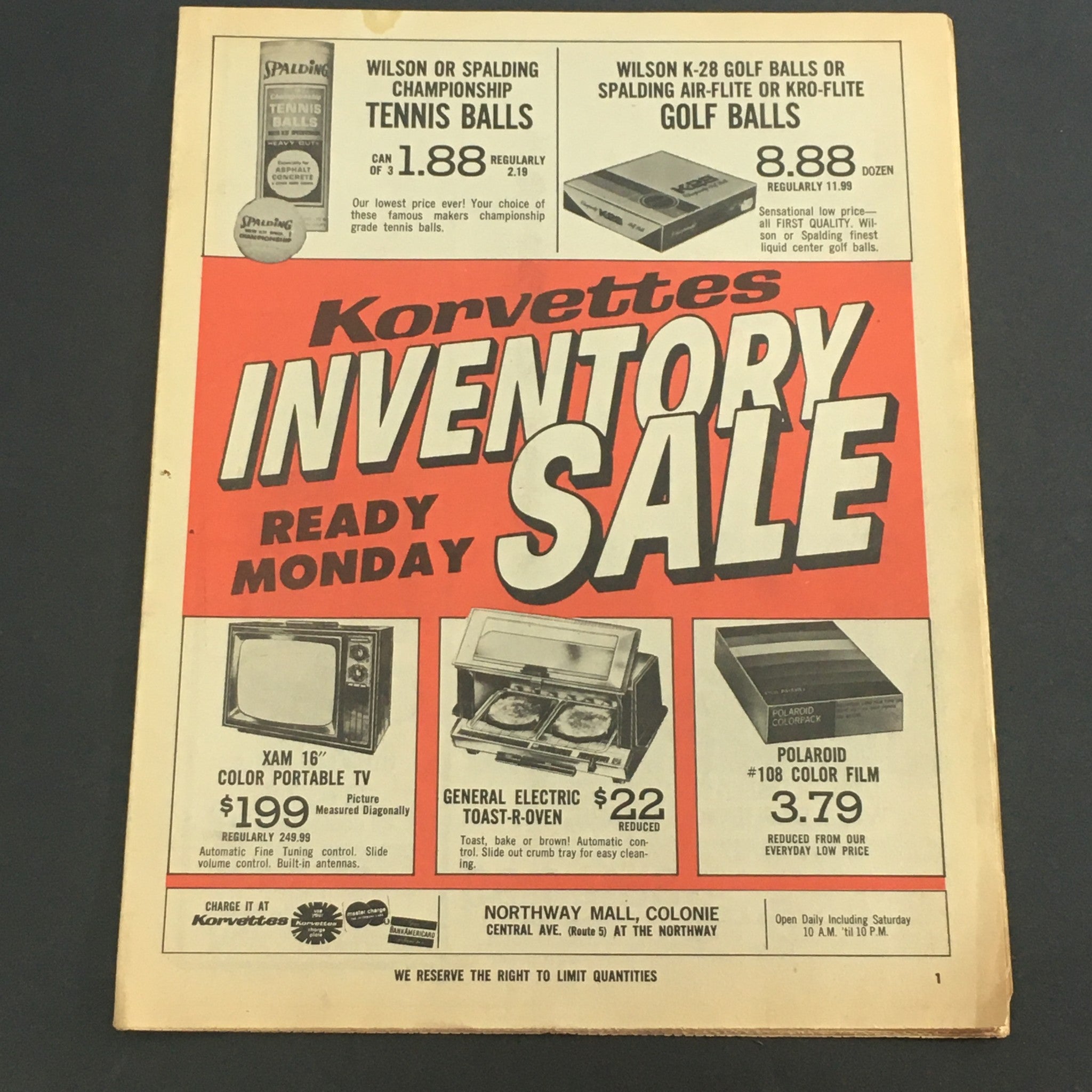 VTG Retro 1972 Korvettes Inventory Ready Monday Sale Circular Advertising Ads