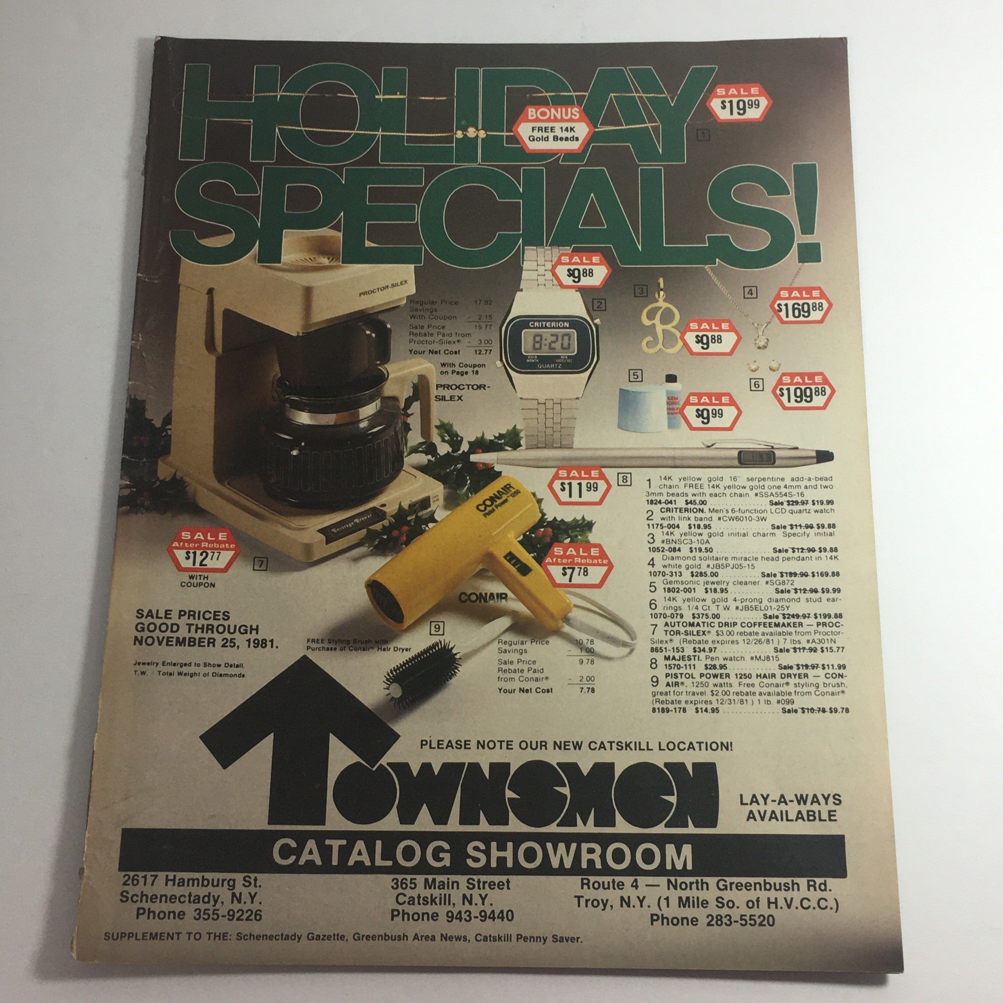 VTG November 1981 Townsmen Criterion Watch & Conair Hair Dryer Price Catalog