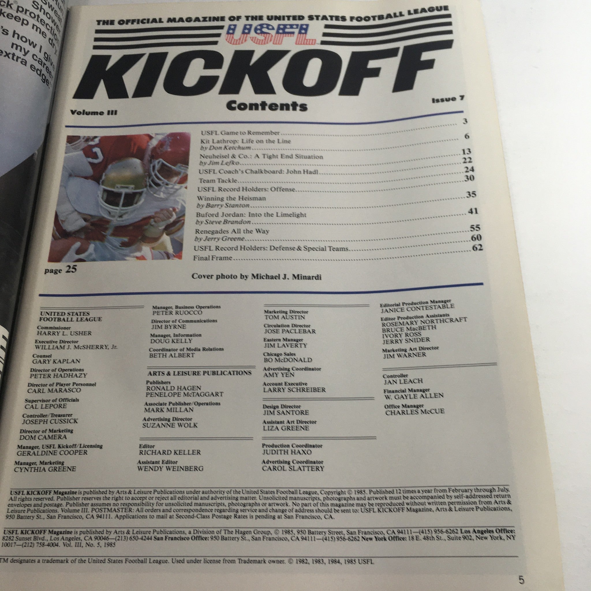 VTG USFL Kickoff Official Magazine 1985 Vol 3 #7 - Kit Lathrop / Buford Jordan