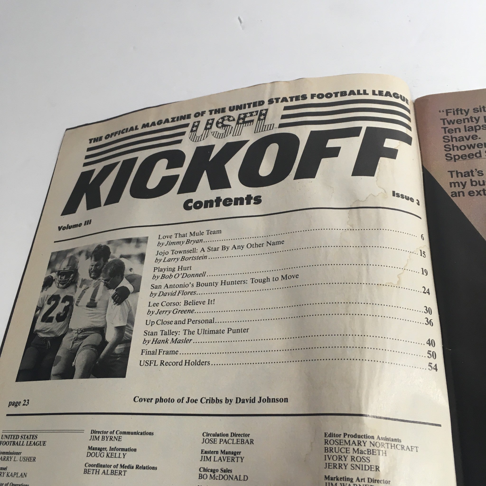 VTG USFL Kickoff Official Magazine 1985 Vol. 3 #2 - Joe Cribbs / Lee Corse