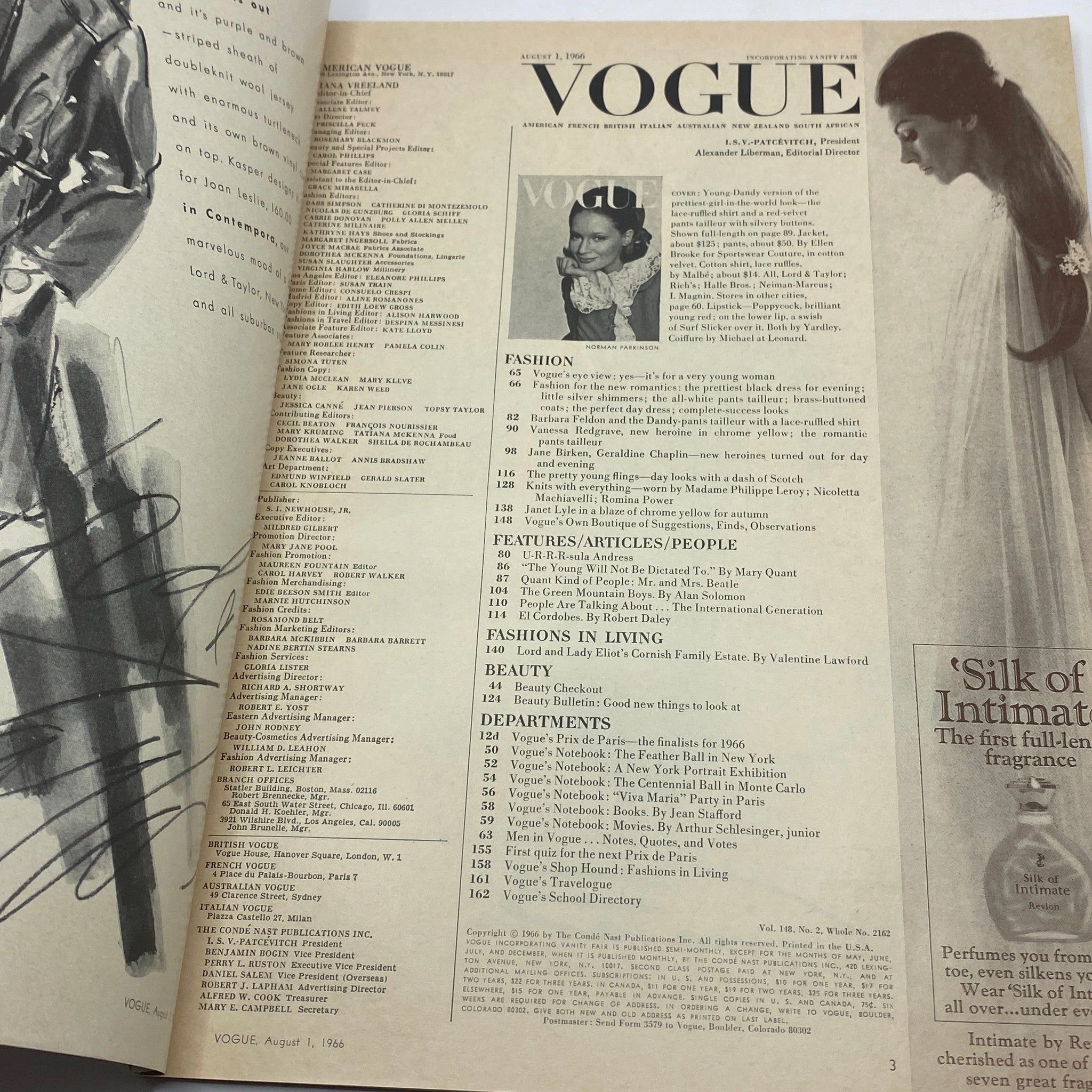 VTG Vogue Magazine August 1 1966 Celia Hammond by Norman Parkinson No Label