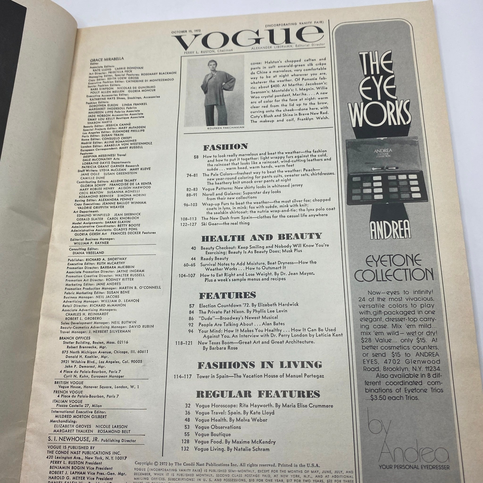 VTG Vogue Magazine October 15 1972 Susanne Schöneborn by Kourken P. No Label