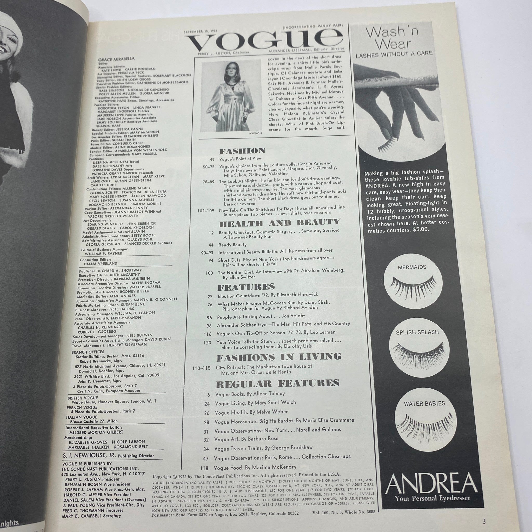 VTG Vogue Magazine September 15 1972 Karen Graham by Richard Avedon No Label