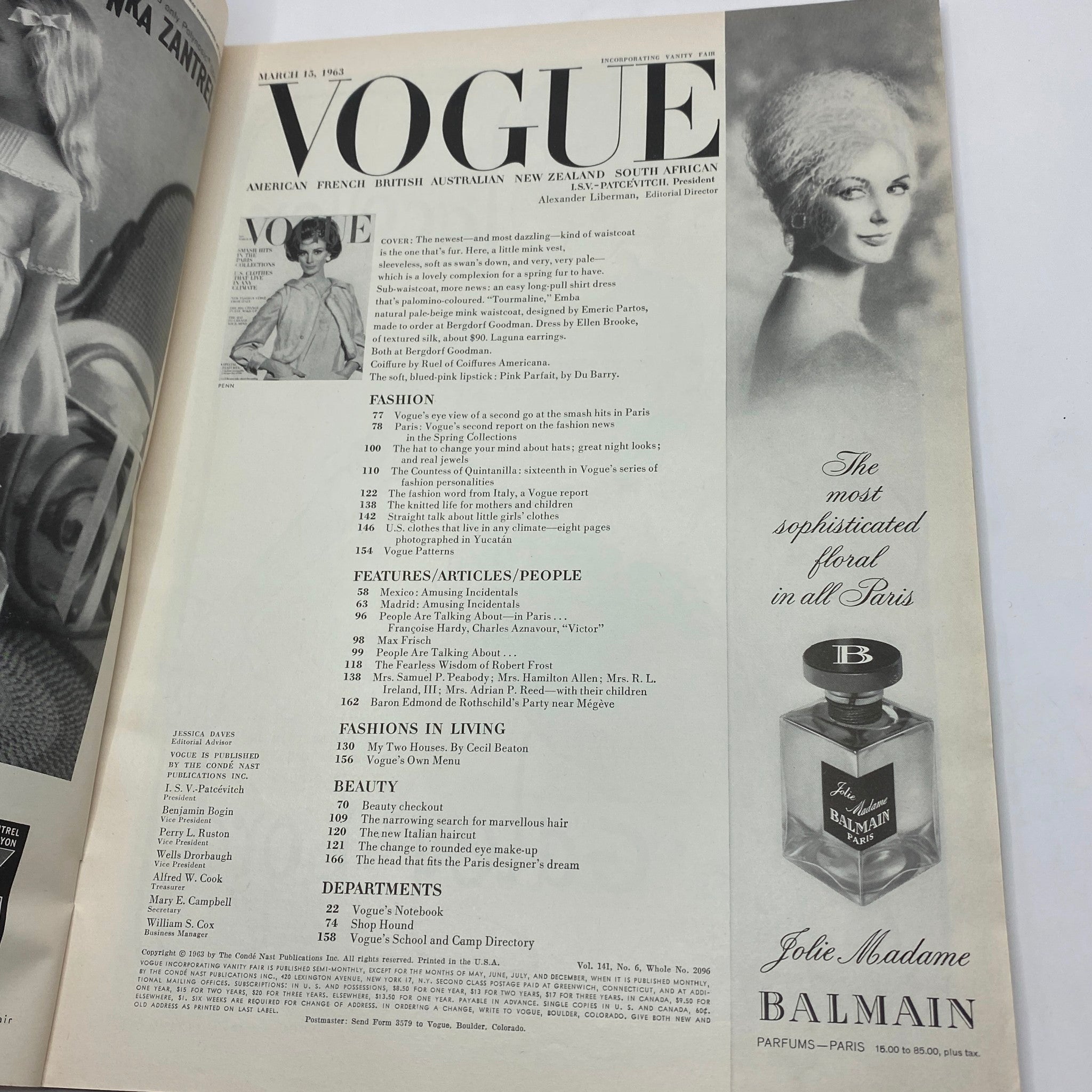 VTG Vogue Magazine March 15 1963 Wilhelmina Cooper by Irving Penn No Label