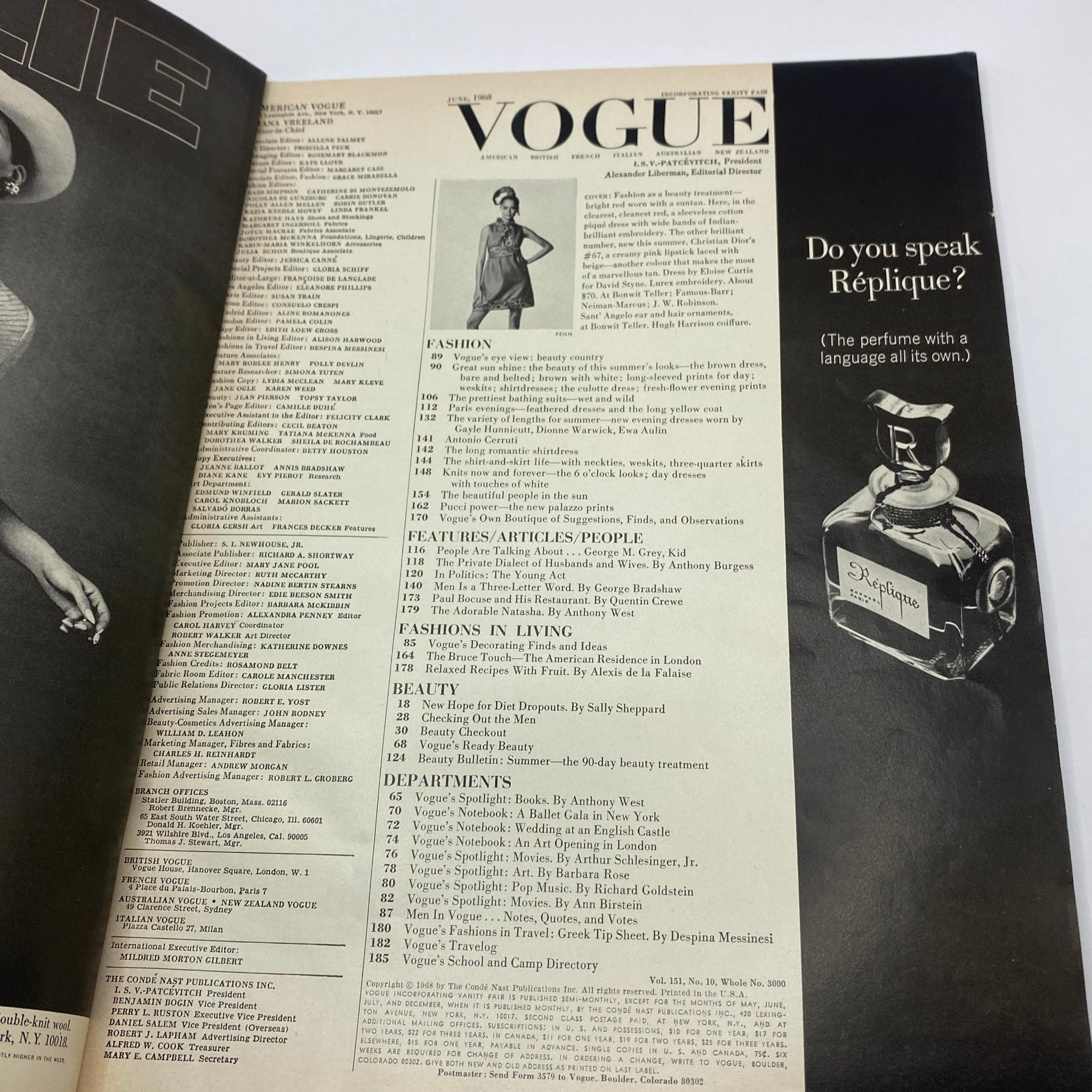 VTG Vogue Magazine June 1968 Lauren Hutton by Irving Penn No Label