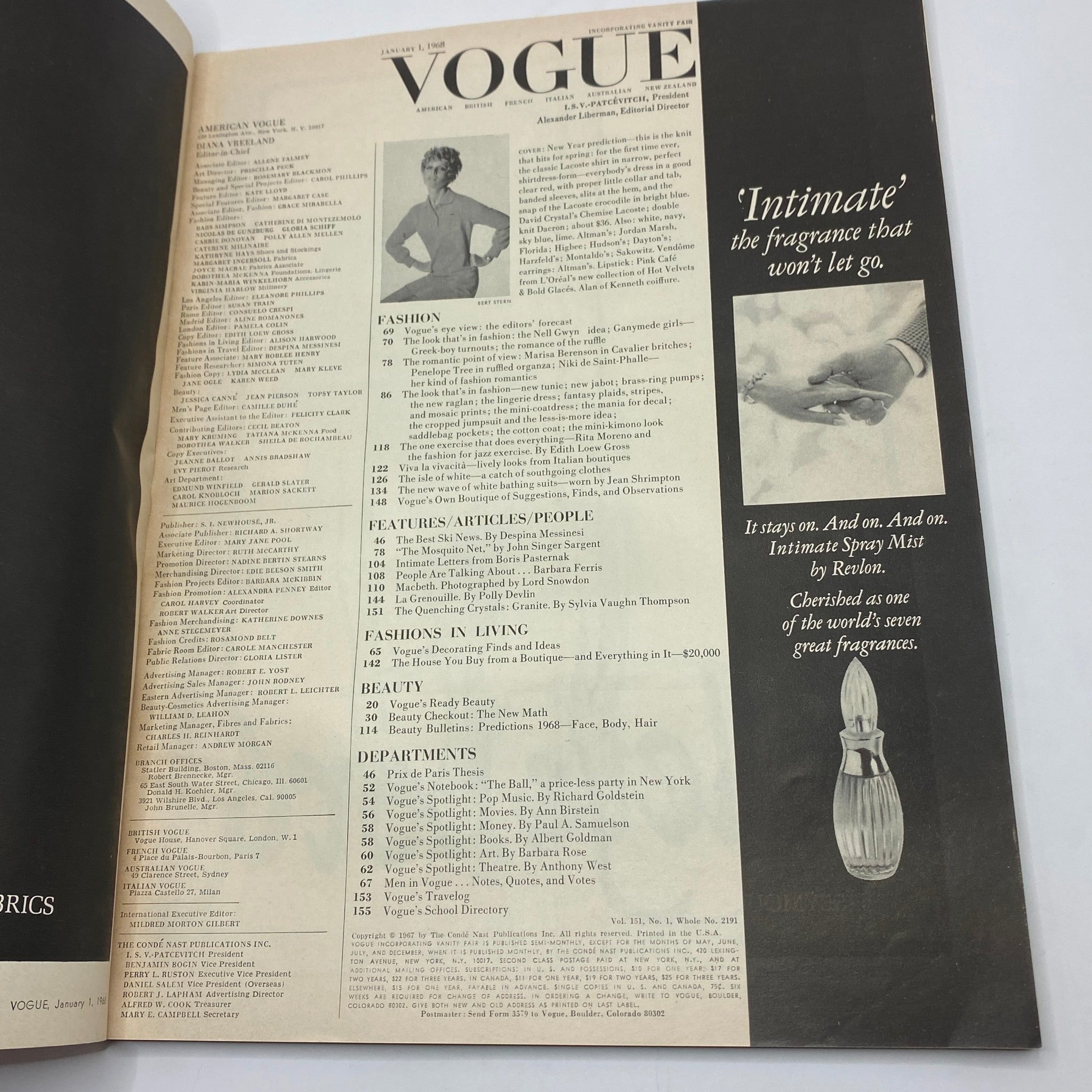 VTG Vogue Magazine January 1 1968 Sue Murray by Bert Stern No Label