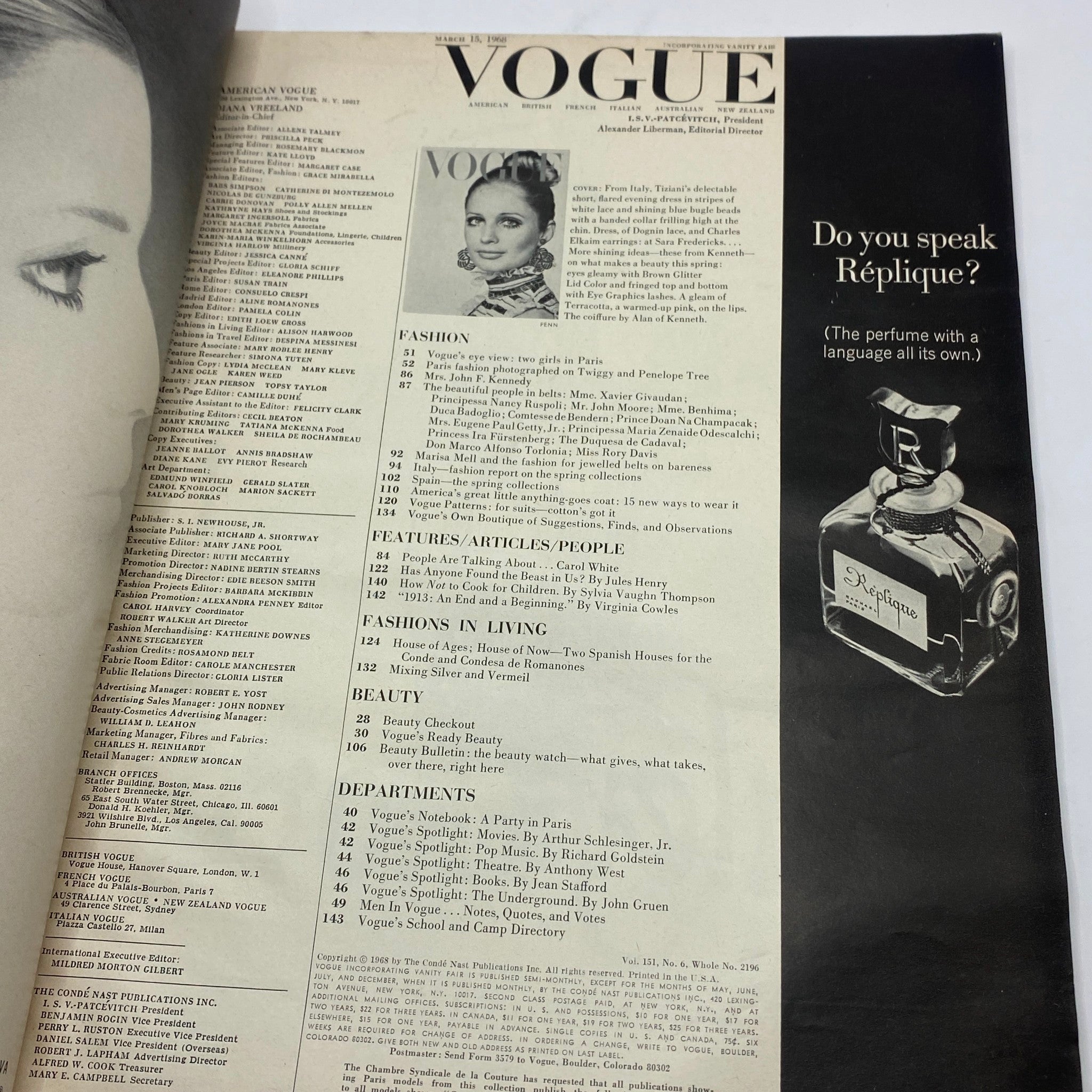 VTG Vogue Magazine March 15 1968 Sue Murray by Irving Penn No Label