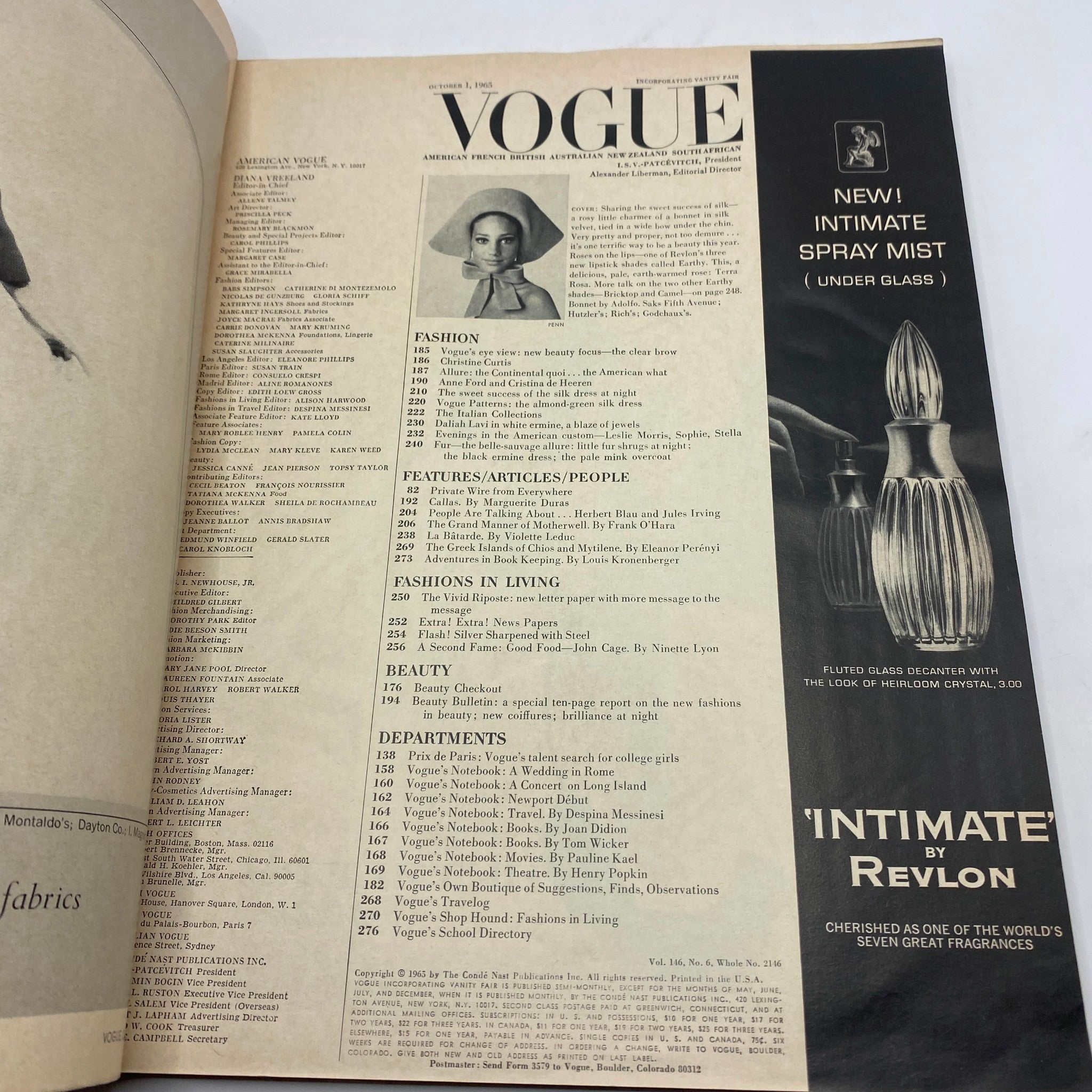 VTG Vogue Magazine October 1 1965 Marisa Berenson by Irving Penn No Label