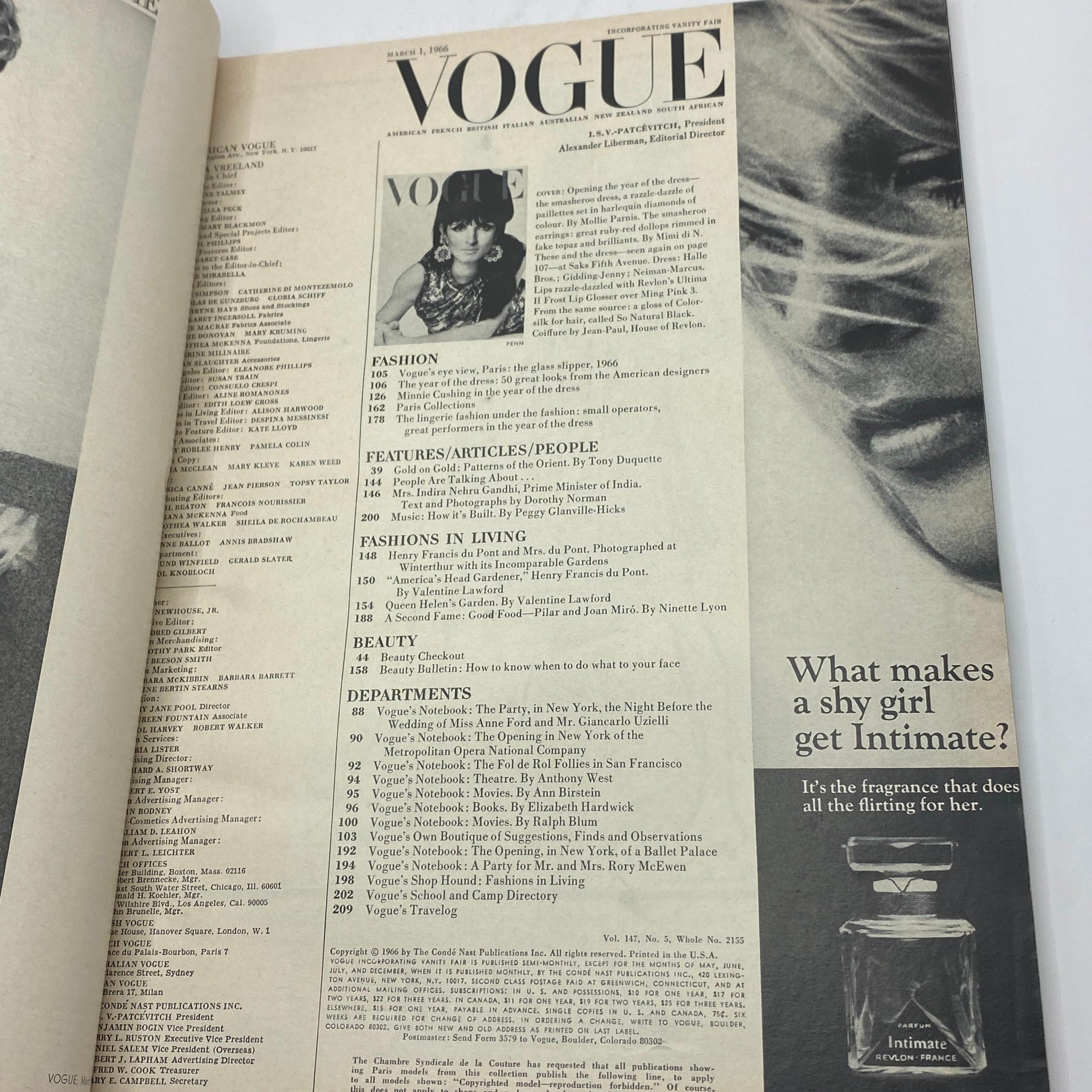 VTG Vogue Magazine March 1 1966 Mirella Pettini by Irving Penn No Label