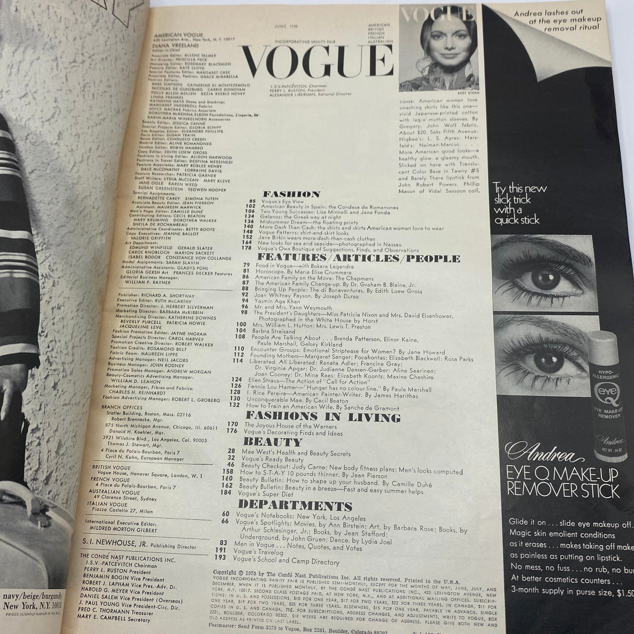 VTG Vogue Magazine June 1970 Karen Graham by Bert Stern No Label