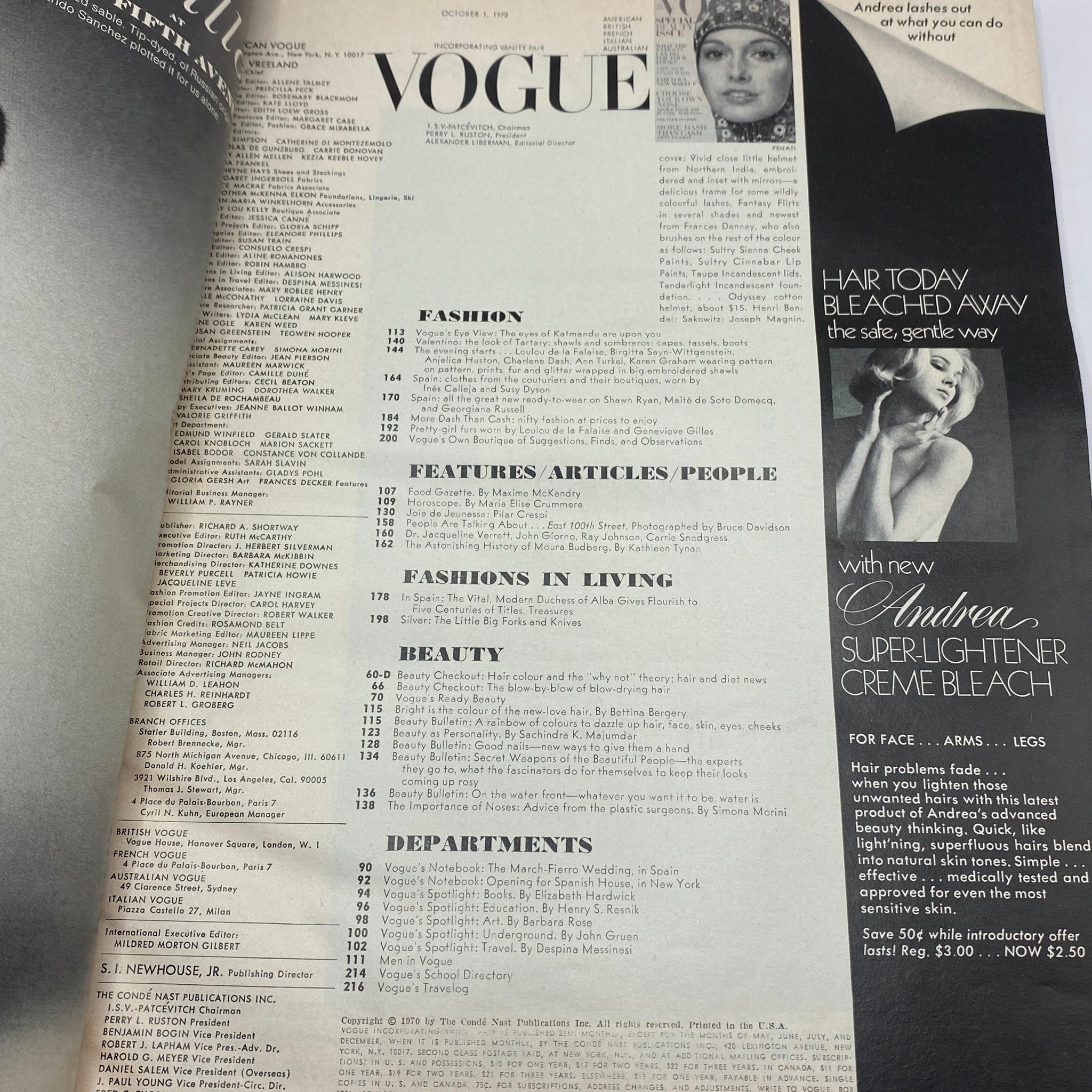 VTG Vogue Magazine October 1 1970 Karen Graham by Gianni Penati No Label