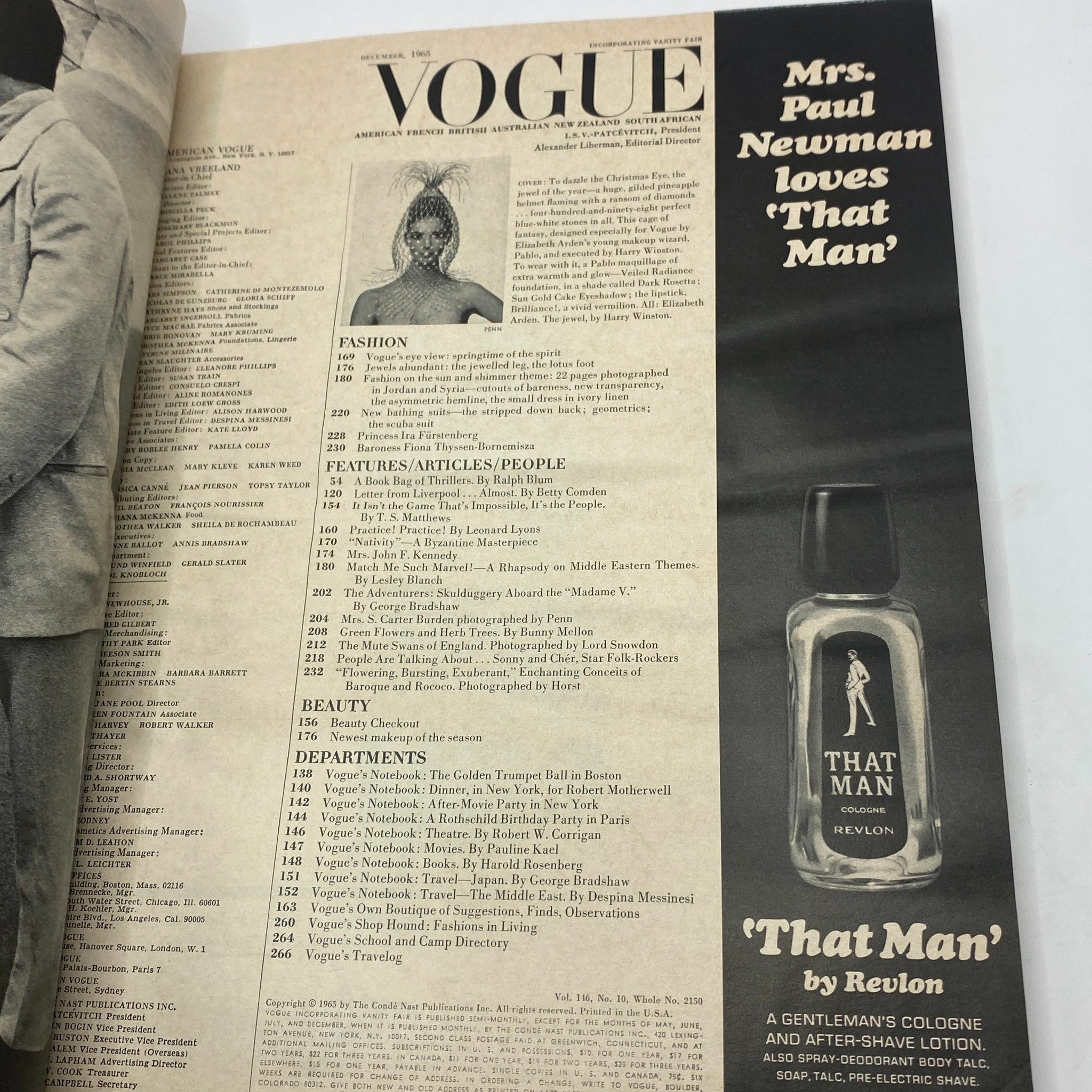 VTG Vogue Magazine December 1965 Wilhelmina Cooper by Irving Penn No Label