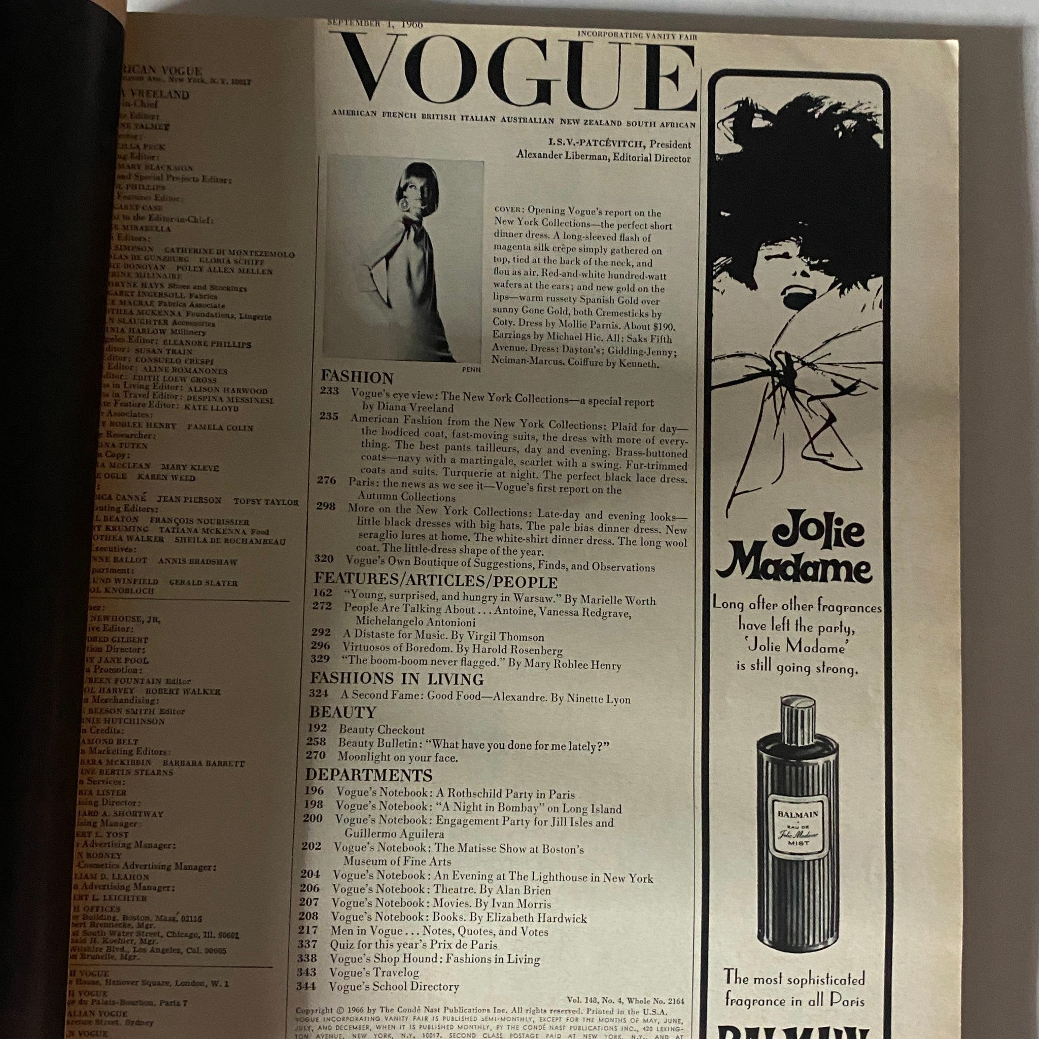 VTG Vogue Magazine September 1 1966 Veruschka von Lehndorff No Label