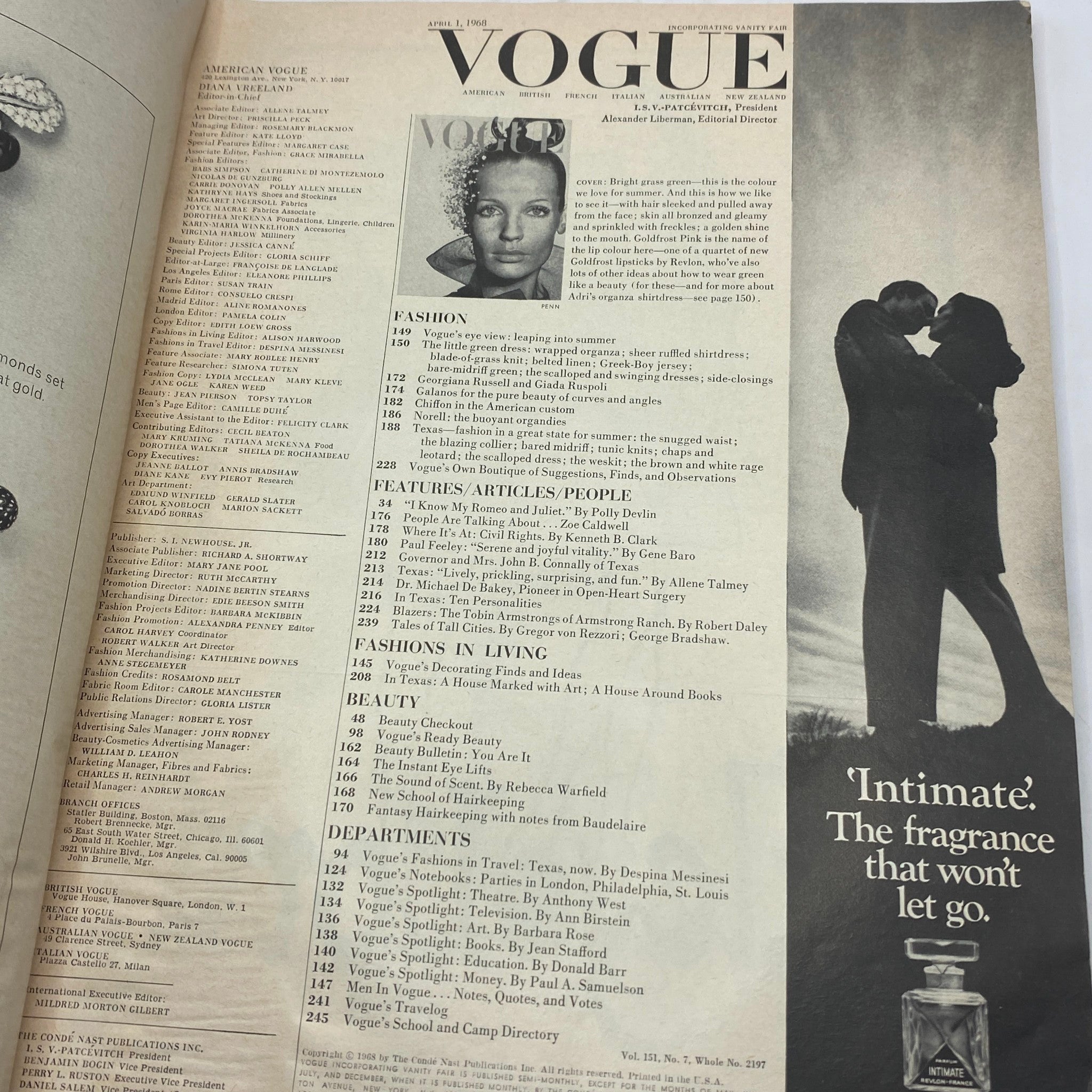 VTG Vogue Magazine April 1 1968 Veruschka von Lehndorff No Label