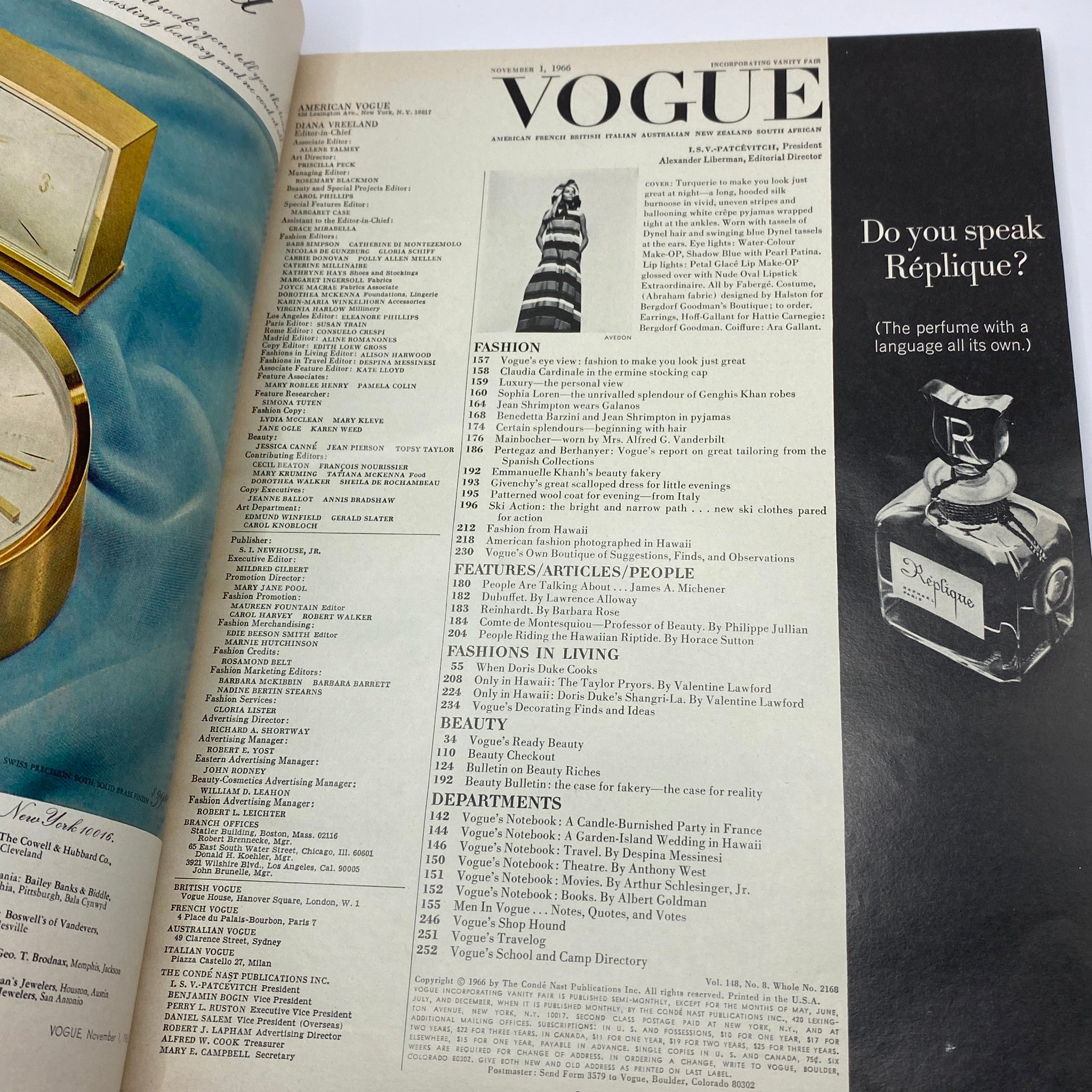 VTG Vogue Magazine November 1 1966 Veruschka von Lehndorff Cover No Label