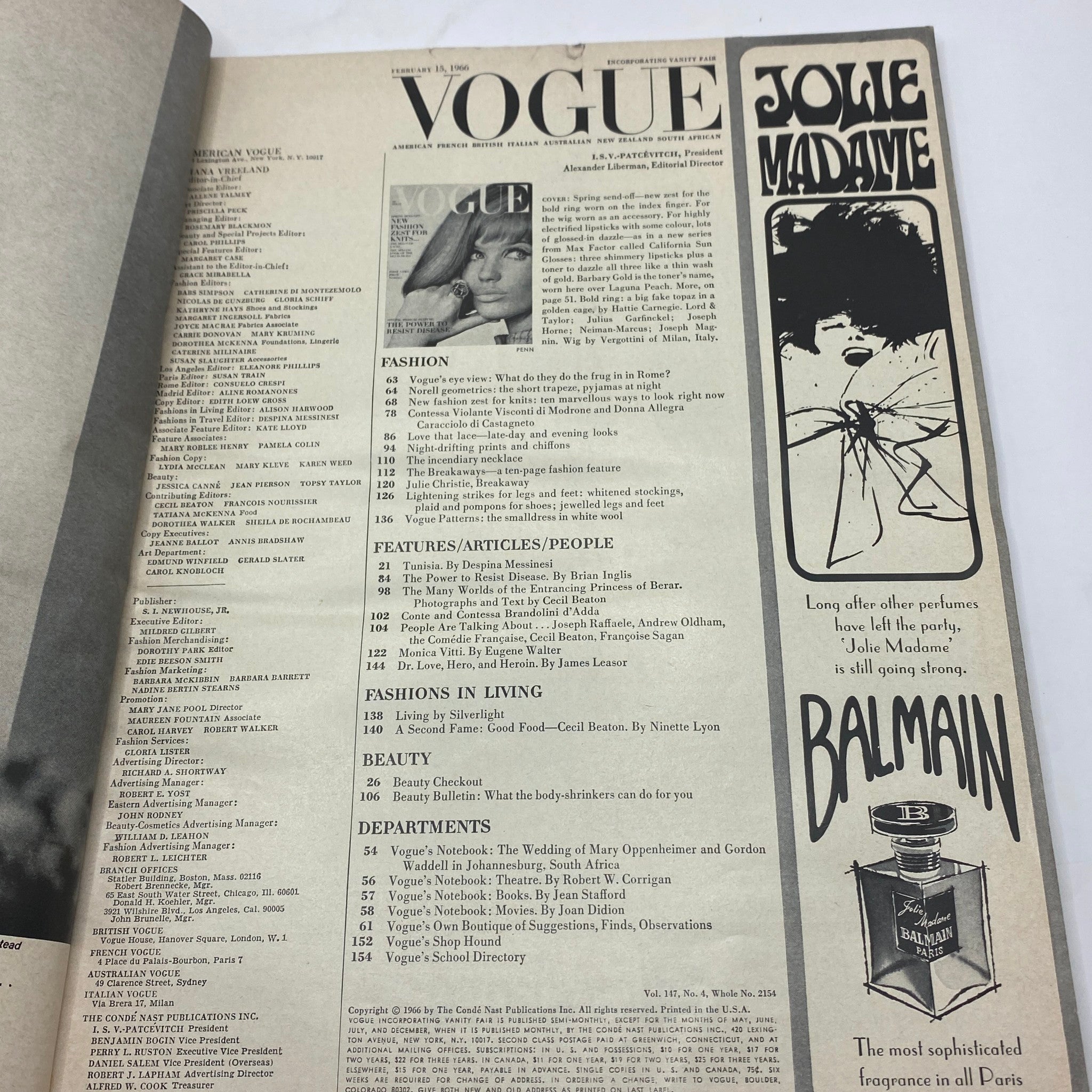 VTG Vogue Magazine February 15 1966 Veruschka von Lehndorff No Label