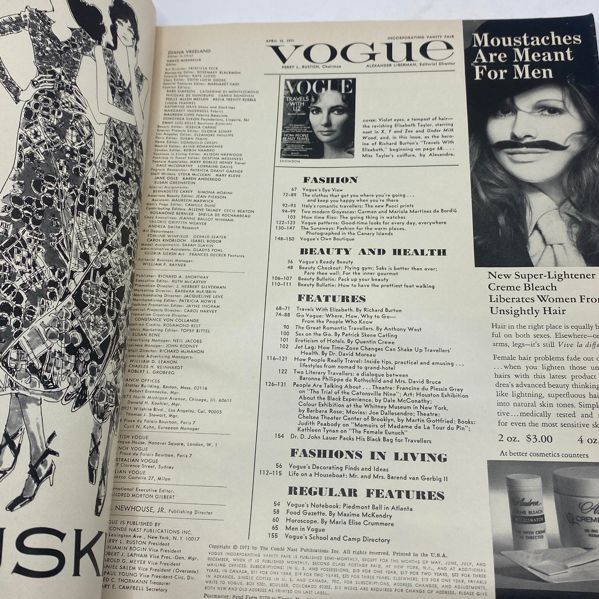 VTG Vogue Magazine April 15 1971 Elizabeth Taylor by Lord Snowdon No Label