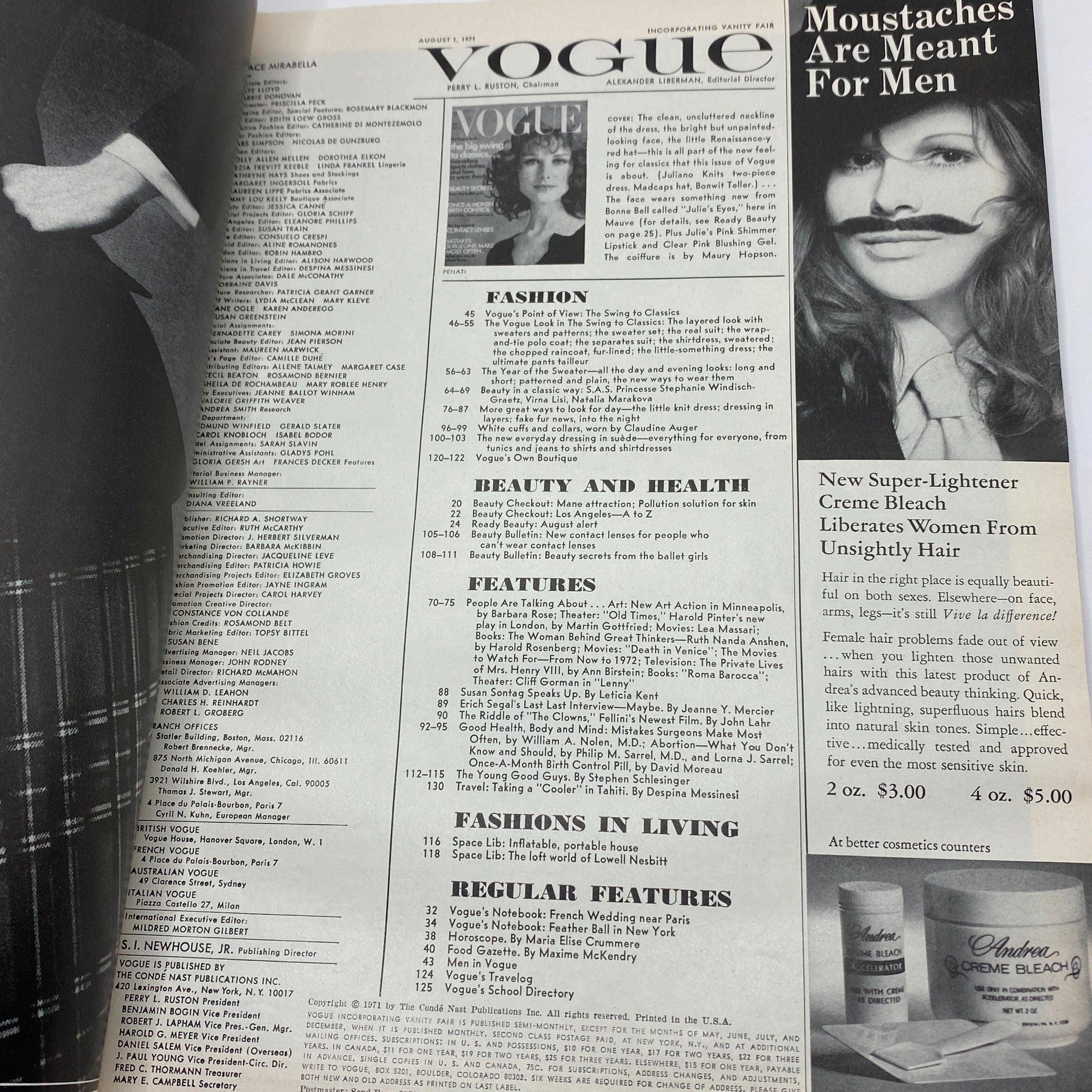 VTG Vogue Magazine August 1 1971 Patricia Dow by Gianni Penati No Label