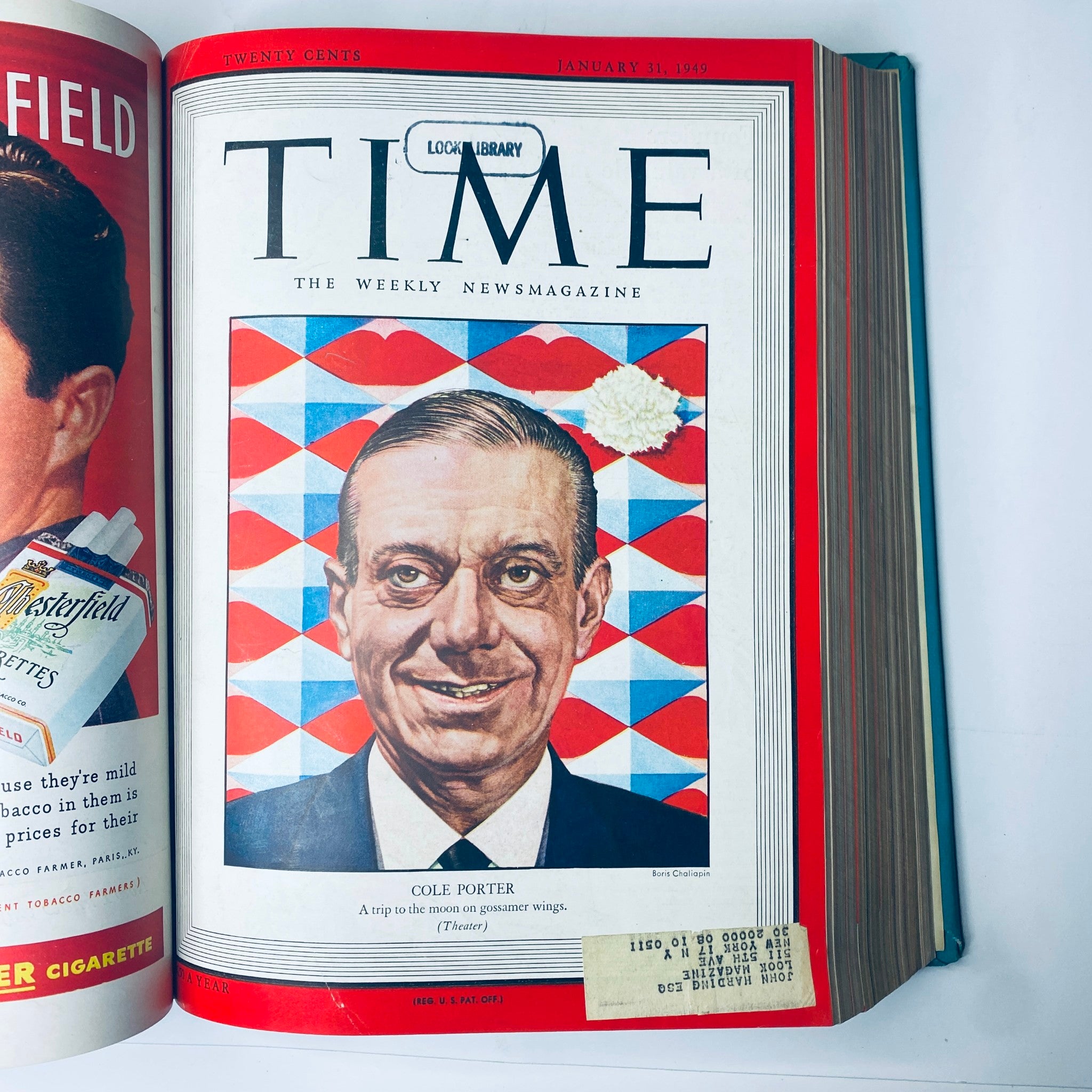 Time Magazine Library Bound Weekly January 3, 1949 - March 28, 1949 featuring Cole Porter on the January 31, 1949 cover with vibrant colors and detailed illustration.