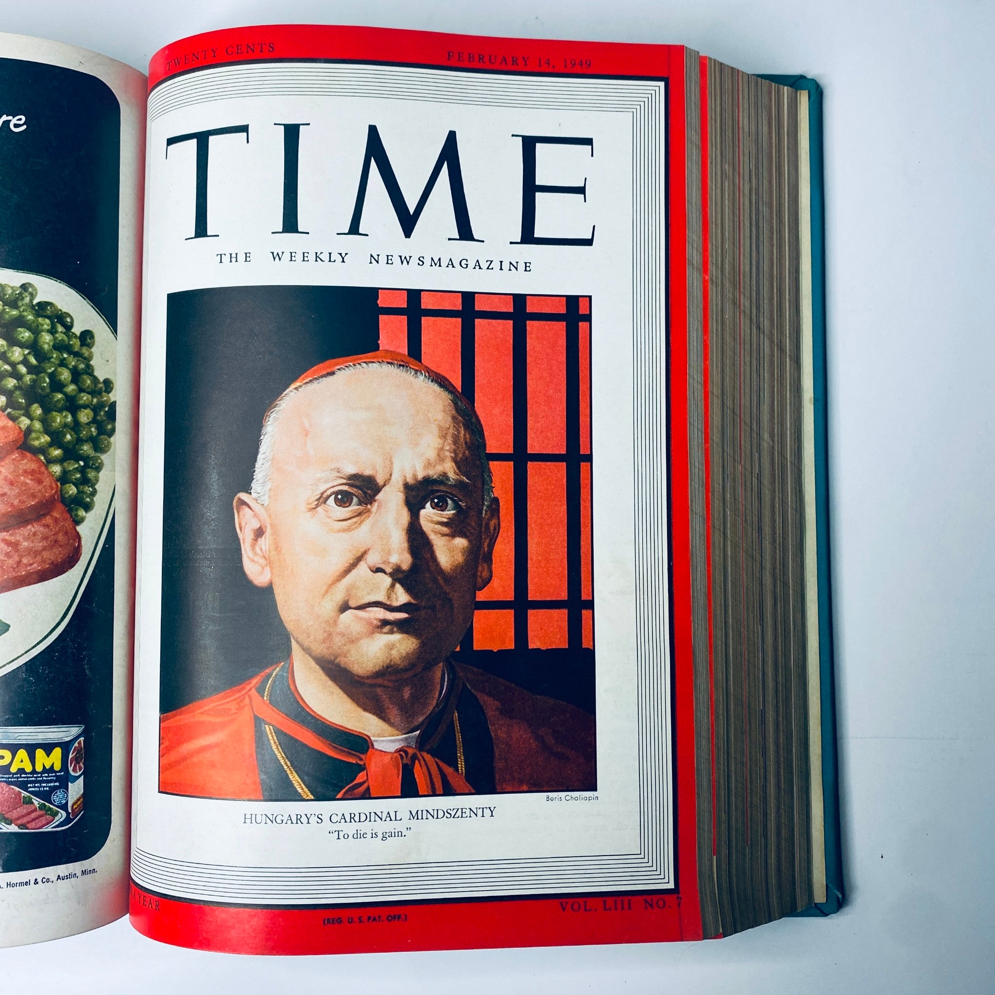 Time Magazine Library Bound Weekly January 3, 1949 - March 28, 1949 highlighting Cardinal Mindszenty on the February 14, 1949 cover with a striking image and background.