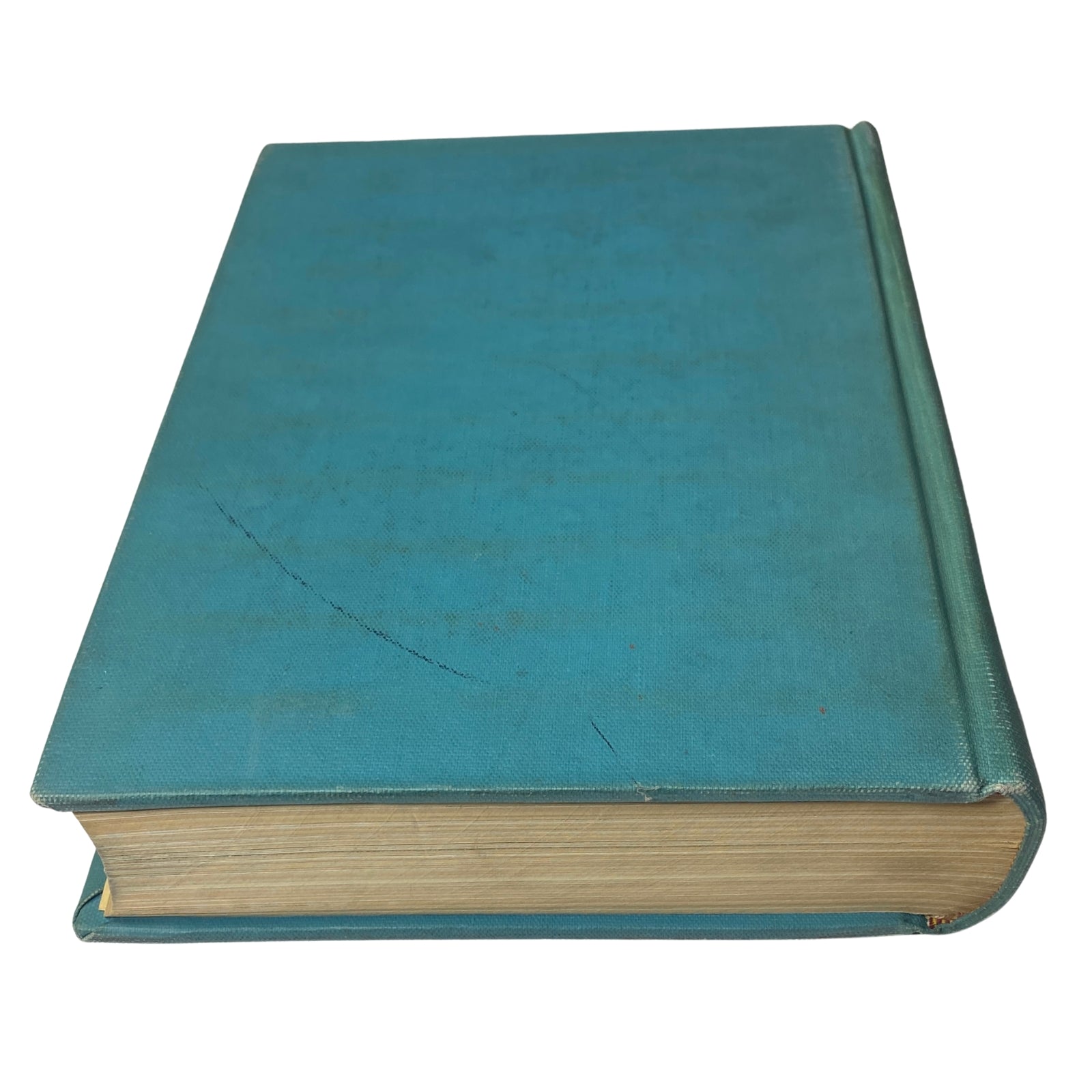 Time Magazine Library Bound Weekly January 3, 1949 - March 28, 1949 showcased in a side view of its turquoise cover displaying age-related marks.