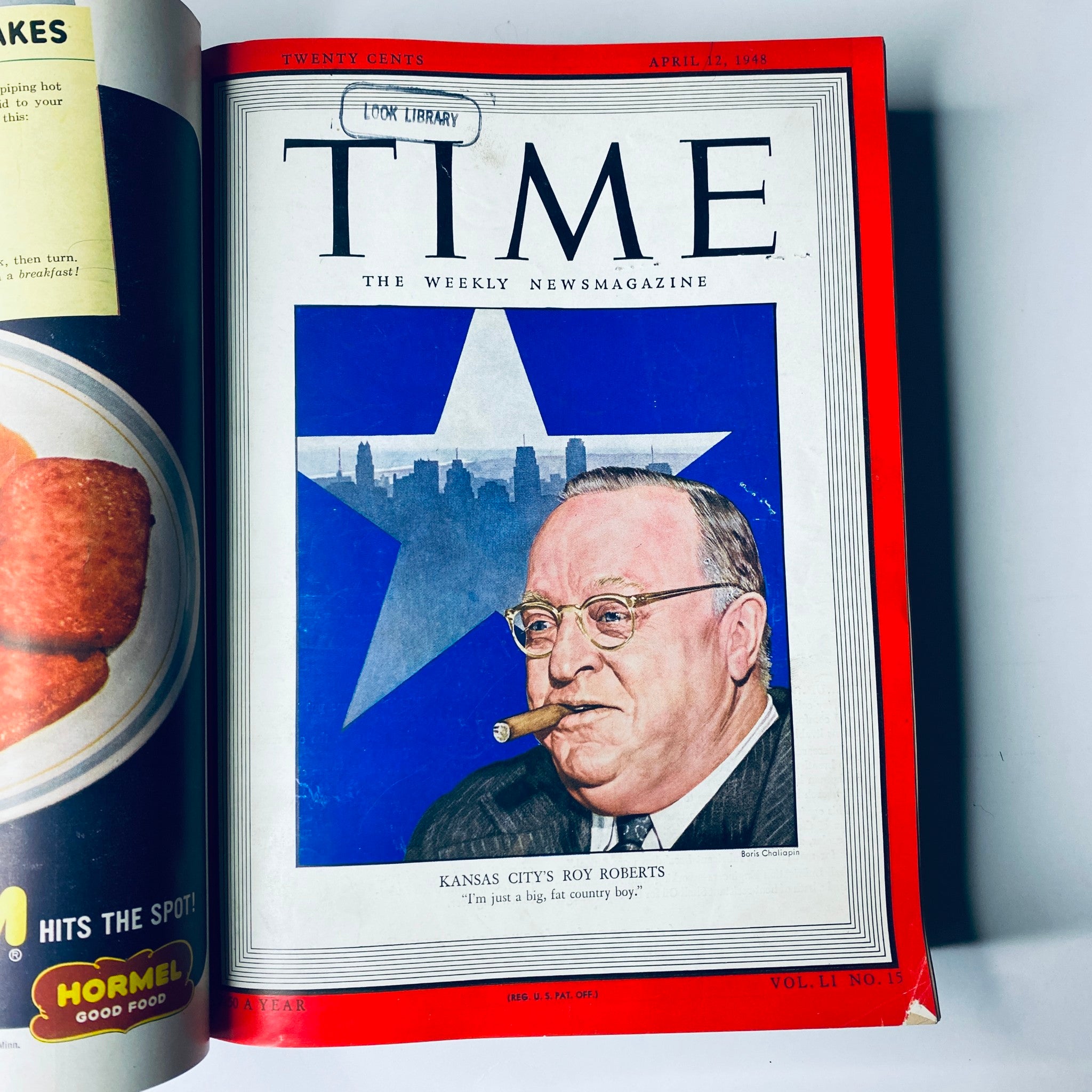 Cover of Time Magazine Library Bound Weekly April 12, 1948, showcasing Roy Roberts of Kansas City with a blue star backdrop.