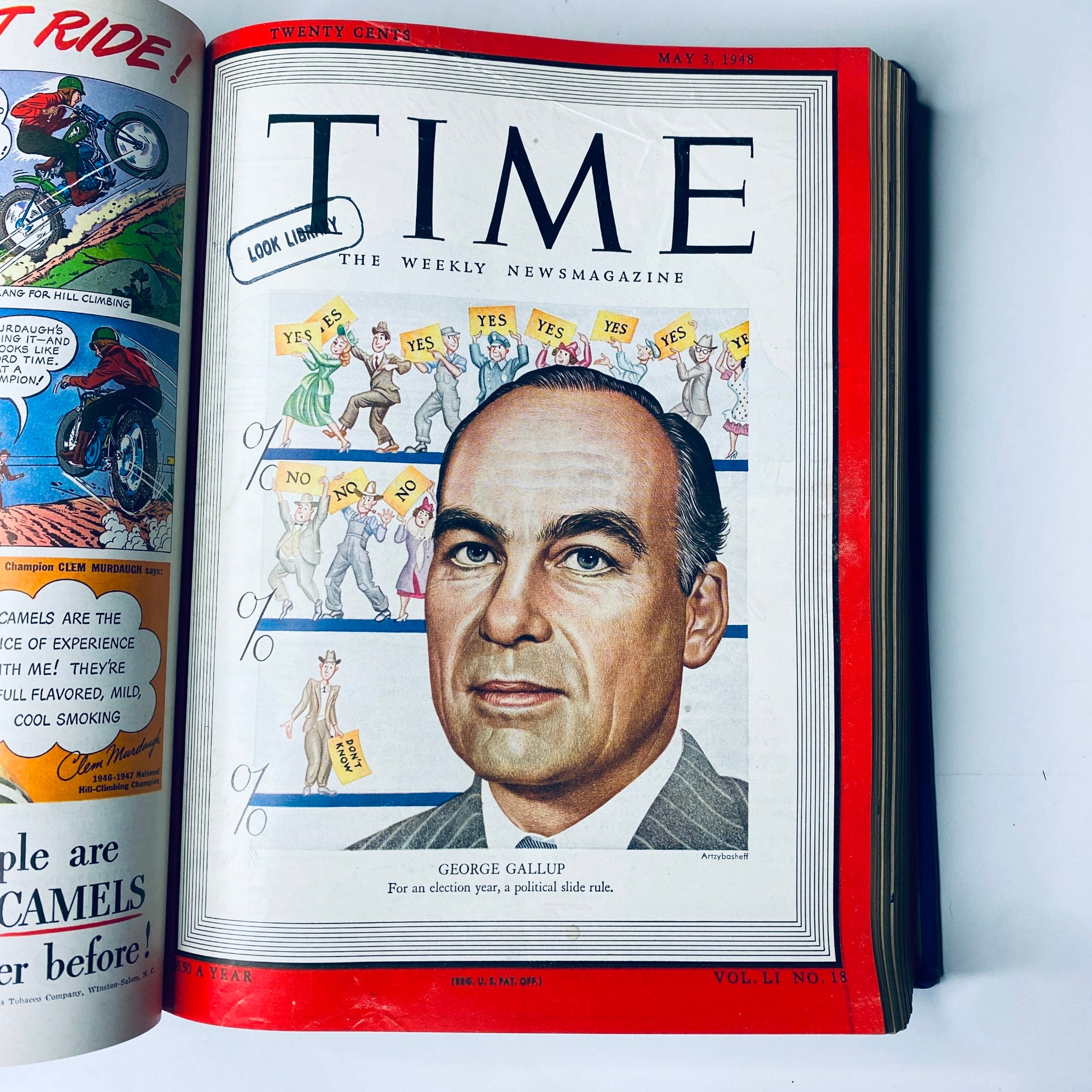 Cover of Time Magazine Library Bound Weekly May 3, 1948, presenting polling pioneer George Gallup amid vibrant graphics.