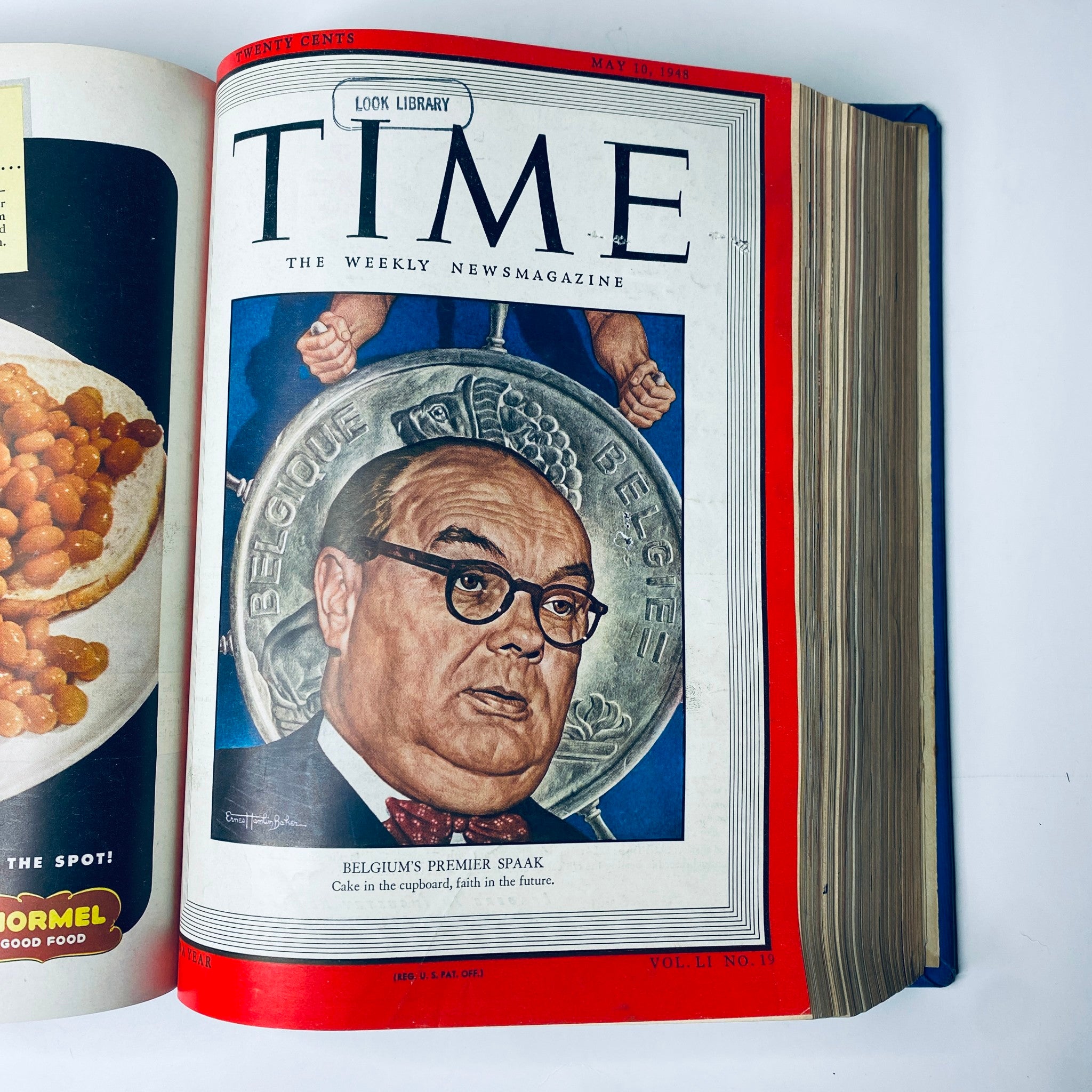 Time Magazine Library Bound Weekly April 5 to June 28, 1948 cover featuring Belgium's Premier Paul-Henri Spaak with a coin, discussing economic challenges.
