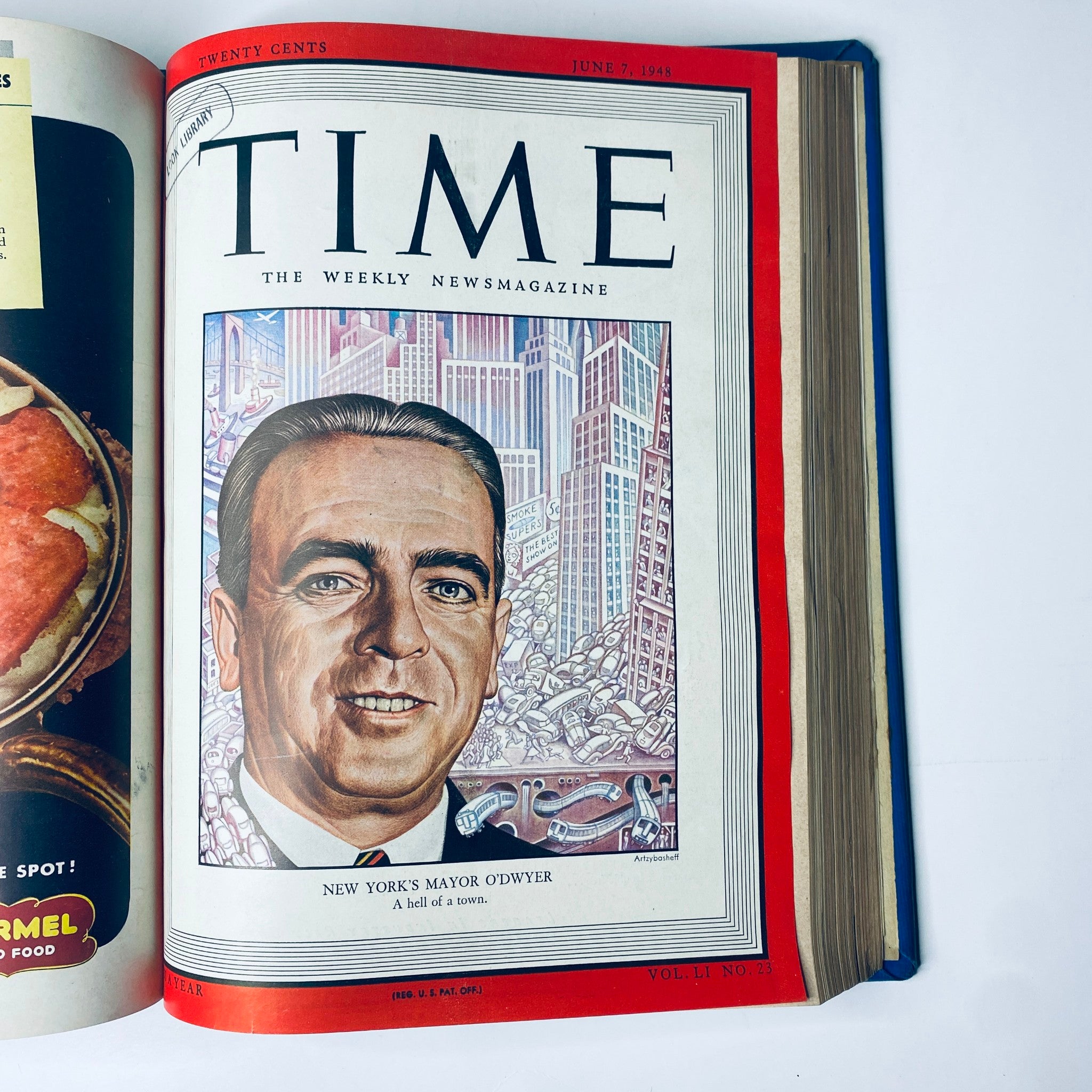 Time Magazine Library Bound Weekly April 5 to June 28, 1948 cover showcasing William O'Dwyer, the Mayor of New York City, capturing the vibrancy of urban life.