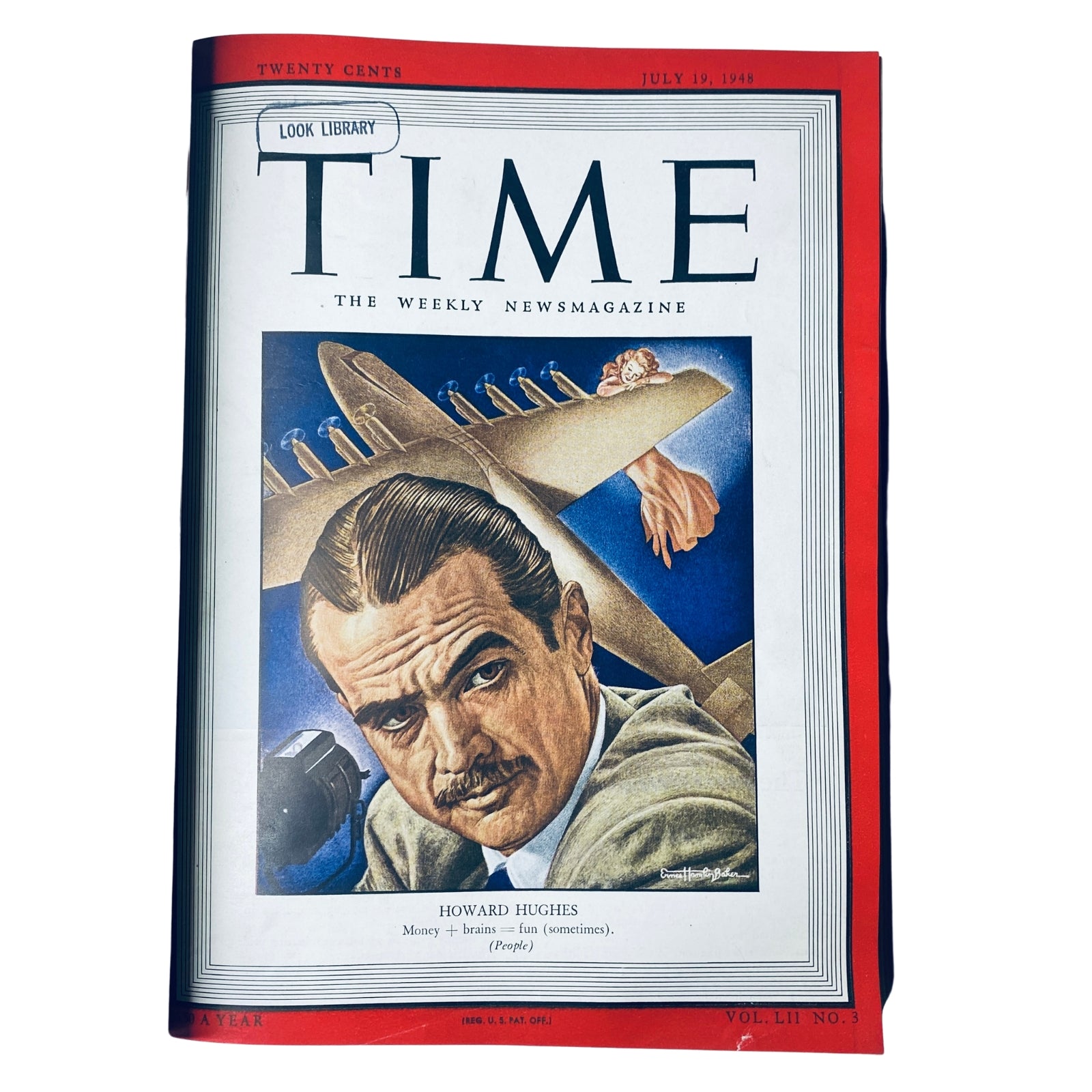 Cover of Time Magazine Library Bound Weekly from July 19, 1948, featuring Howard Hughes, depicting his role in aviation and film, with a colorful illustration.