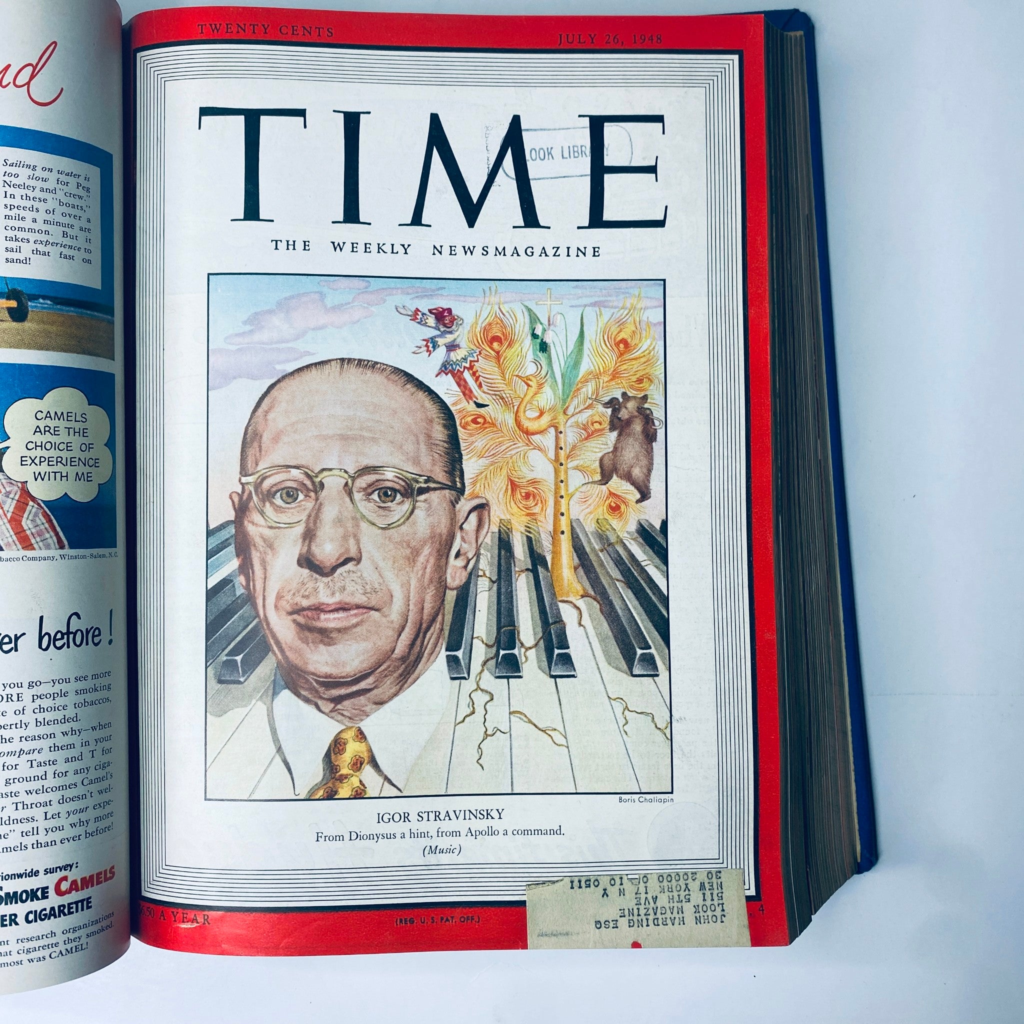 Time Magazine cover featuring Igor Stravinsky, dated July 26, 1948, from the Time Library Bound Weekly July 5, 1948 - September 27, 1948, showcasing the composer with vibrant artistic elements.