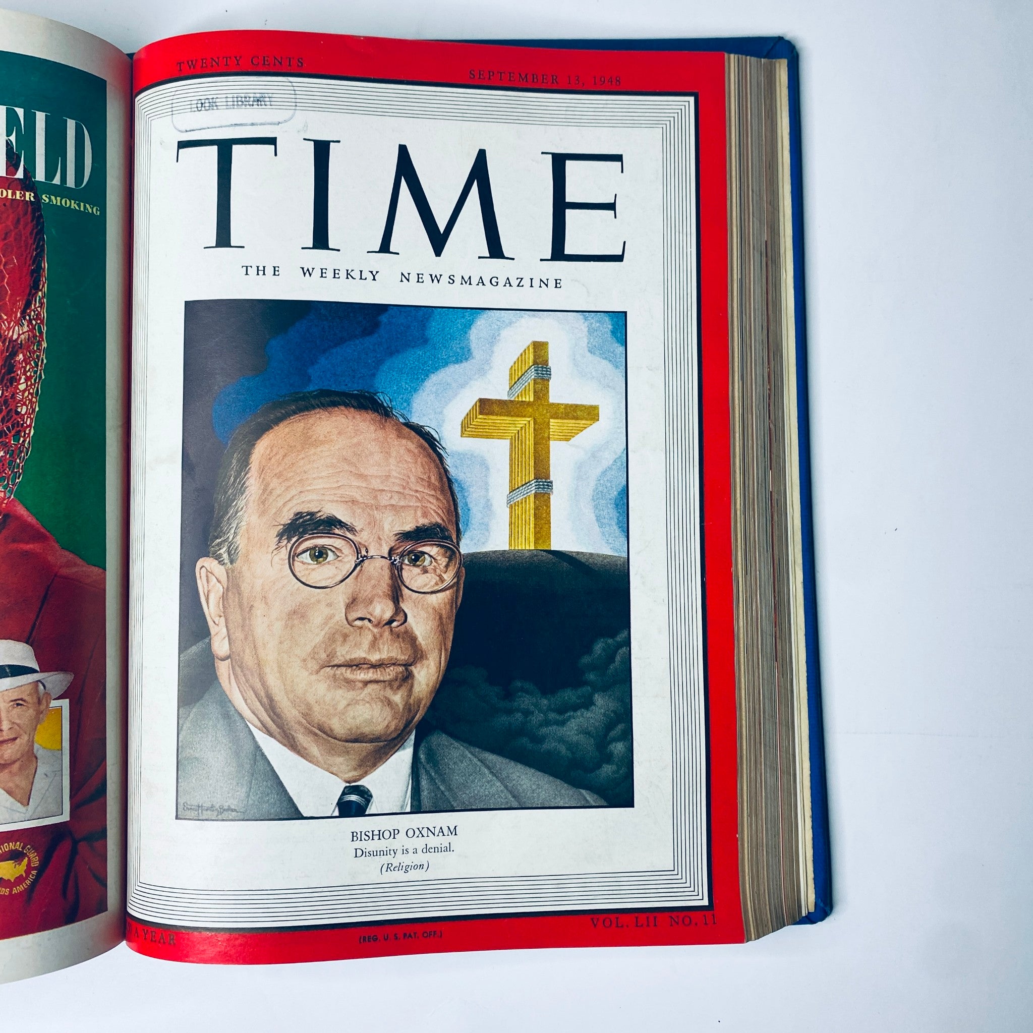 Cover of Time Magazine, September 13, 1948 depicting Bishop Oxnam, part of the Time Library Bound Weekly July 5, 1948 - September 27, 1948.