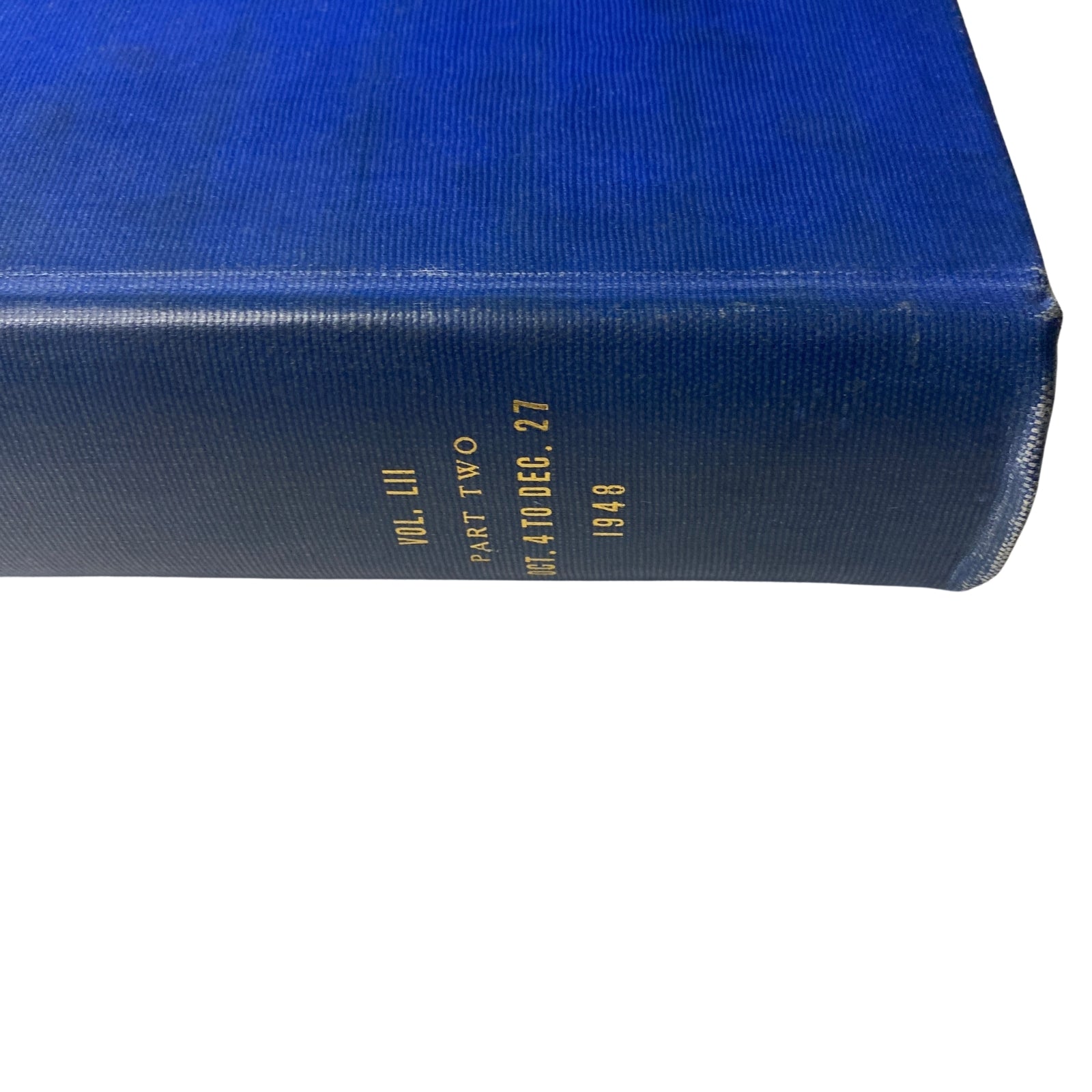 Detailed view of the spine of the Time Magazine Library Bound October 1948-December 1948 featuring the volume information and publication year.