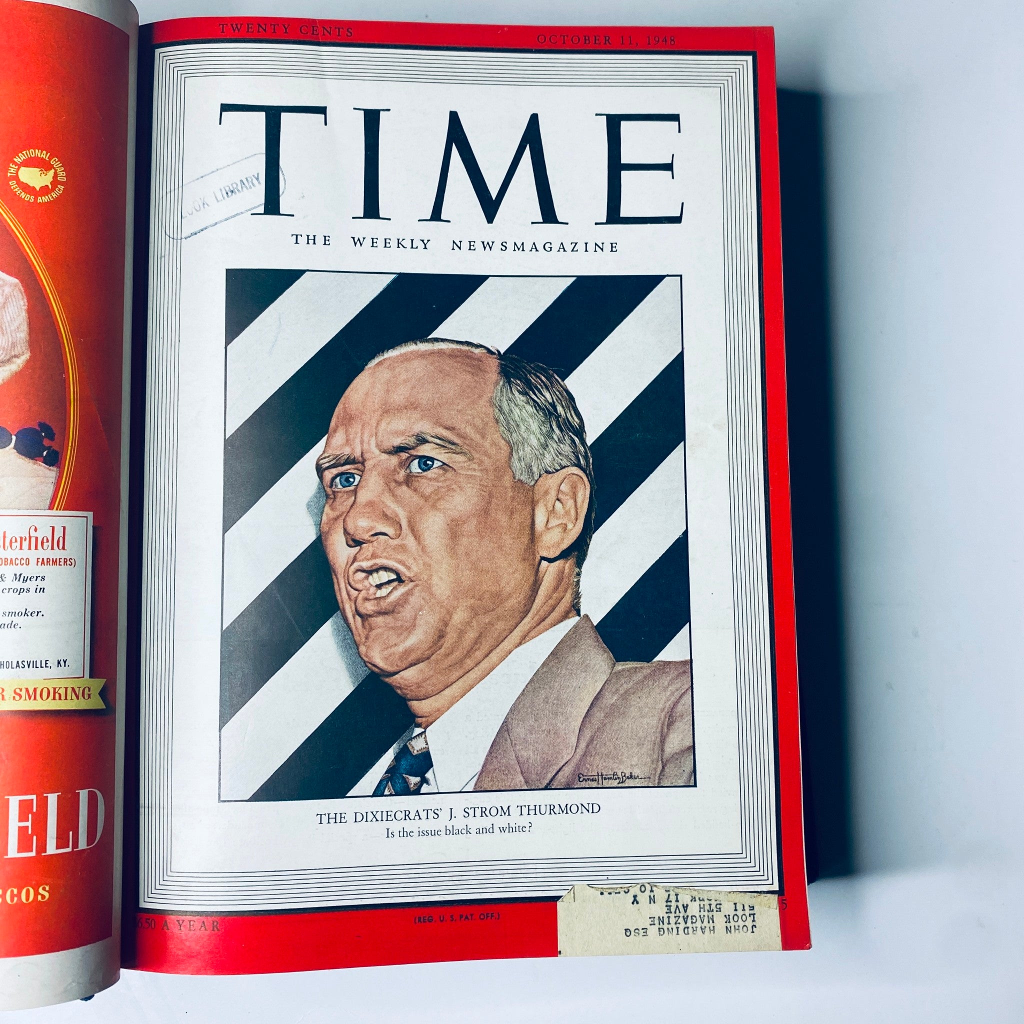 Cover of Time Magazine from October 11, 1948, featuring J. Strom Thurmond, as part of the Time Magazine Library Bound October 1948-December 1948 Robert Oppenheimer.