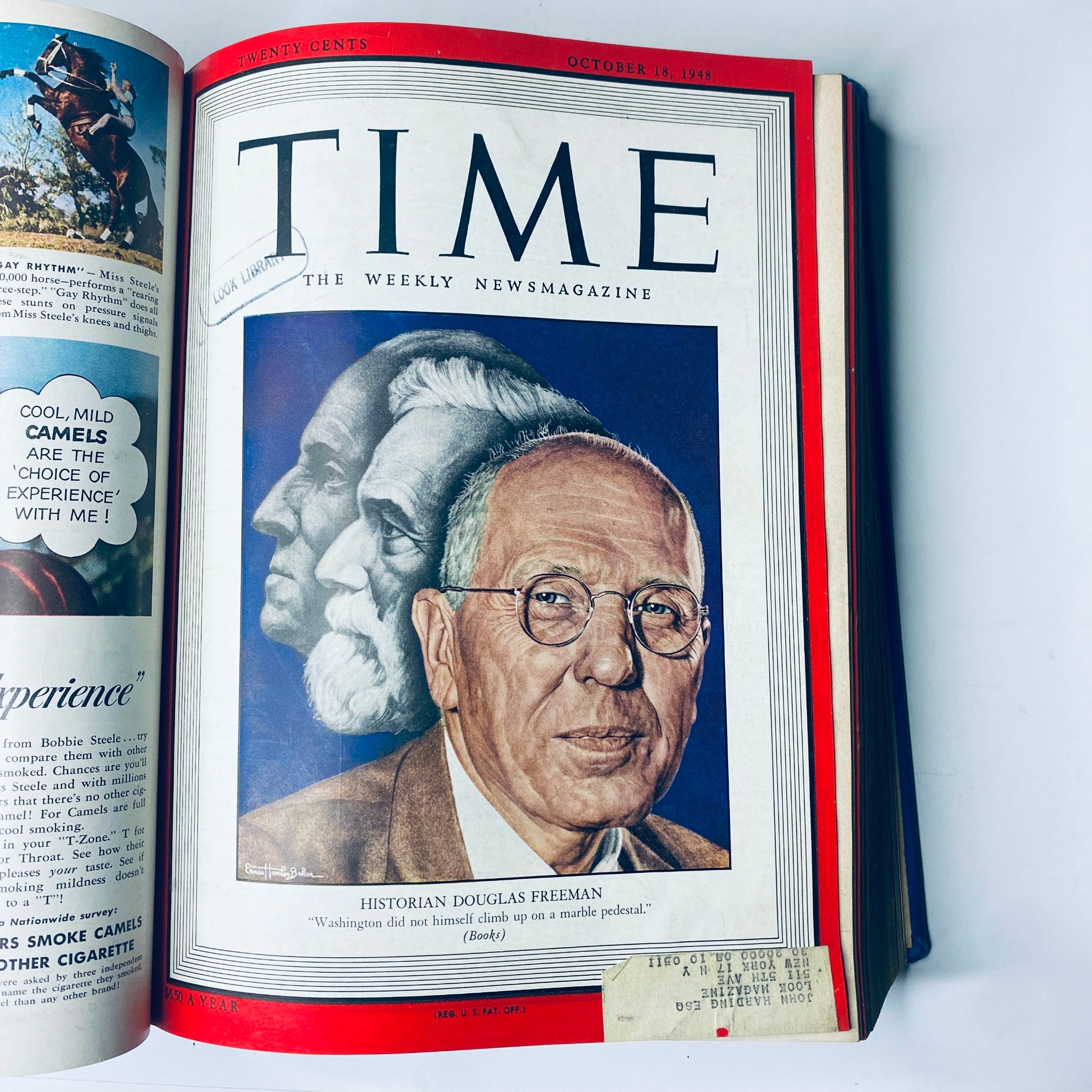 Cover of Time Magazine from October 18, 1948, featuring historian Douglas Freeman, as part of the Time Magazine Library Bound October 1948-December 1948 Robert Oppenheimer.