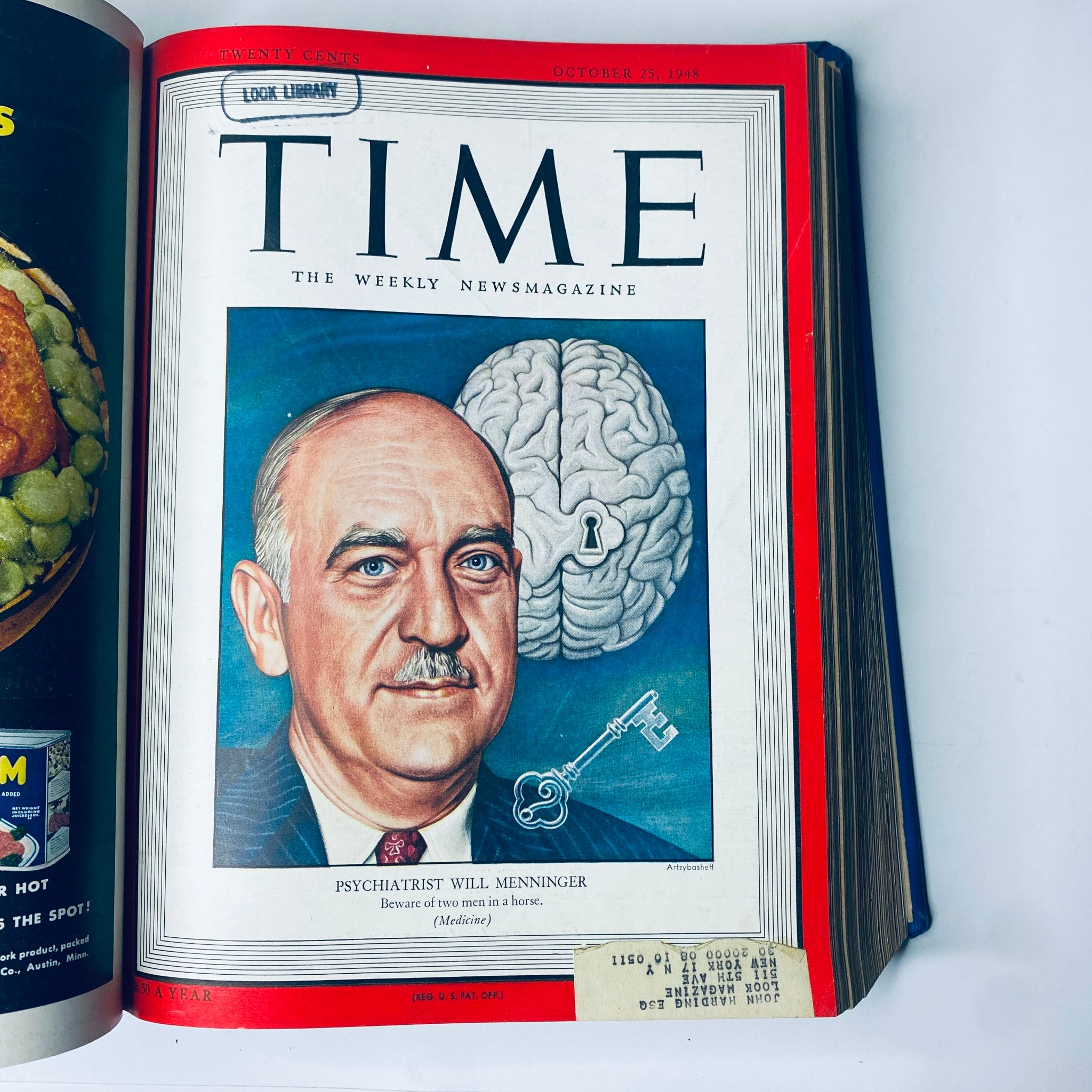 Cover of Time Magazine from October 25, 1948 featuring psychiatrist Will Menninger, highlighting his contributions to medicine.