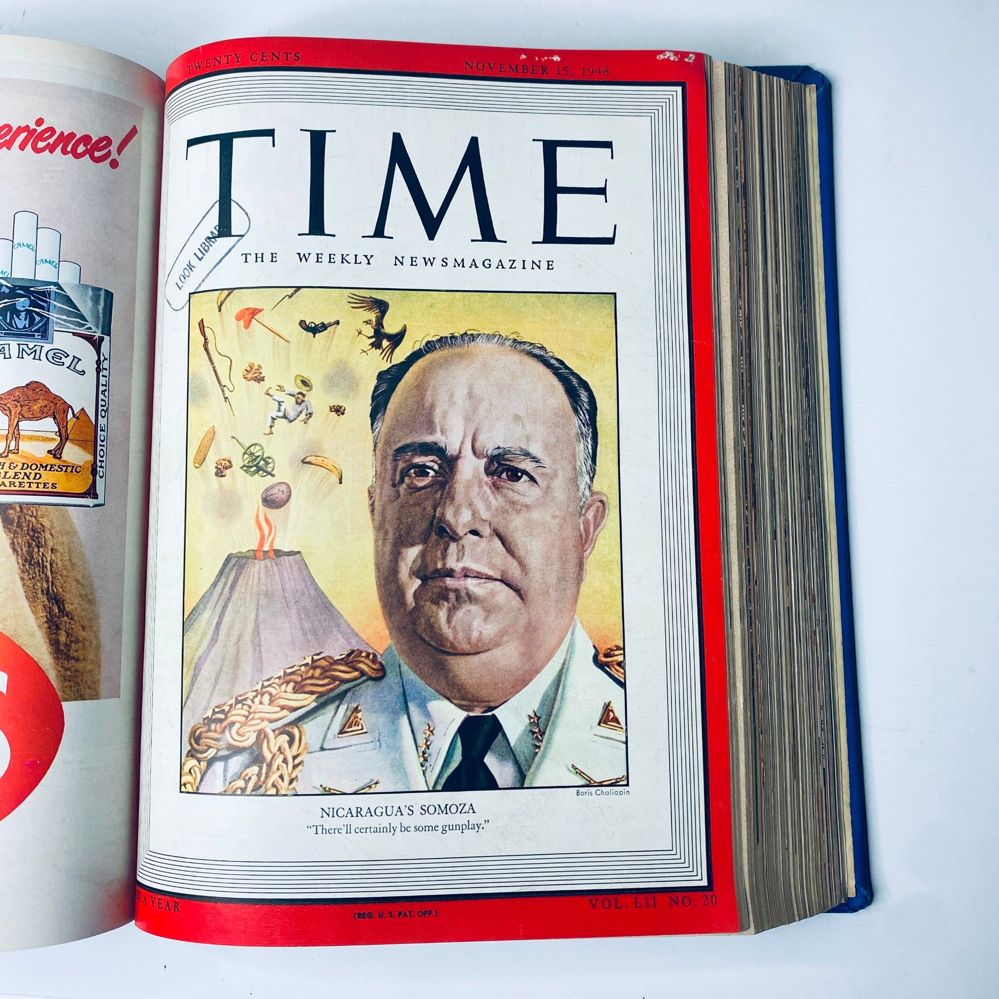 Cover of Time Magazine from November 15, 1948 featuring Anastasio Somoza, President of Nicaragua, with references to political tensions.