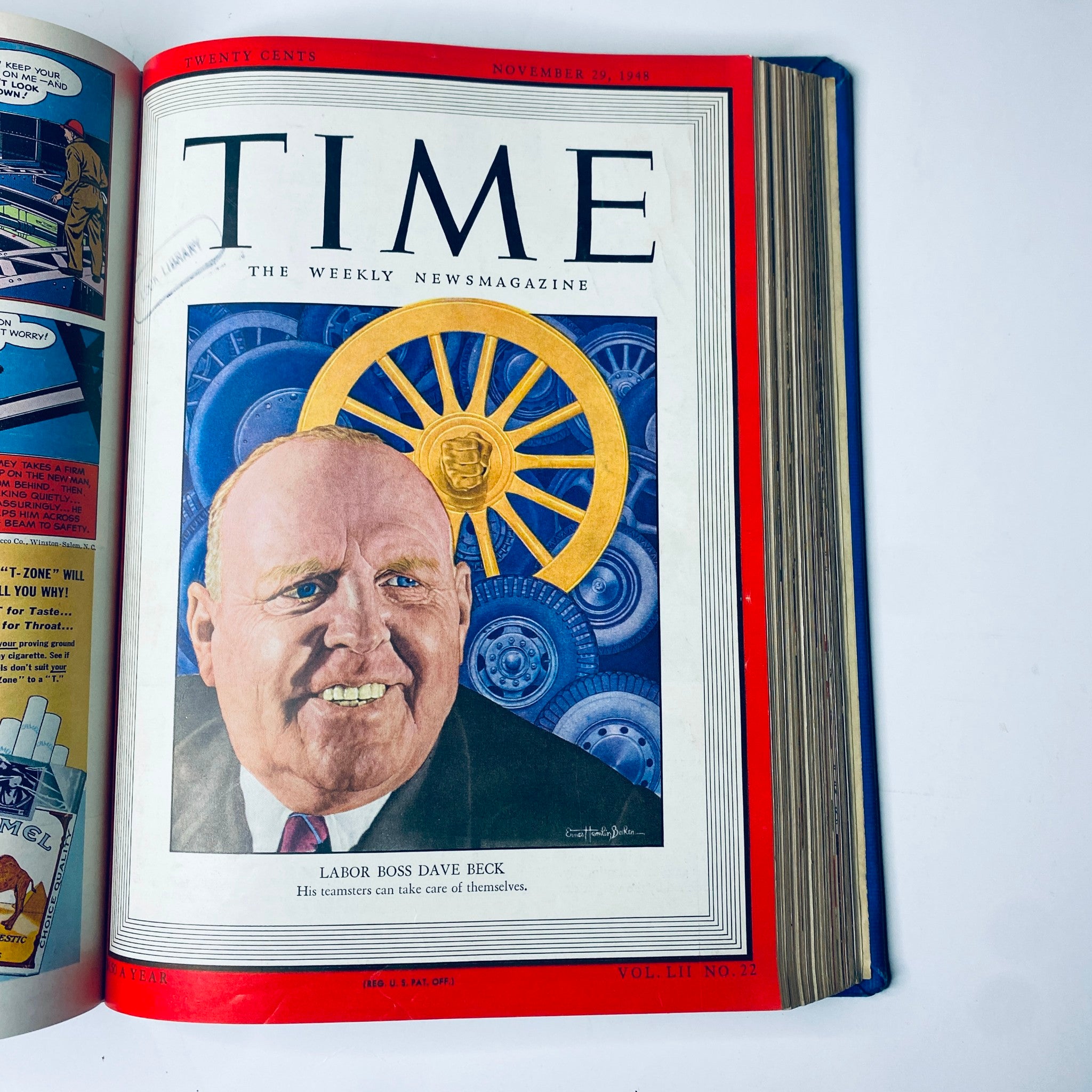 Cover of Time Magazine from November 29, 1948 featuring labor union leader Dave Beck, discussing labor issues.