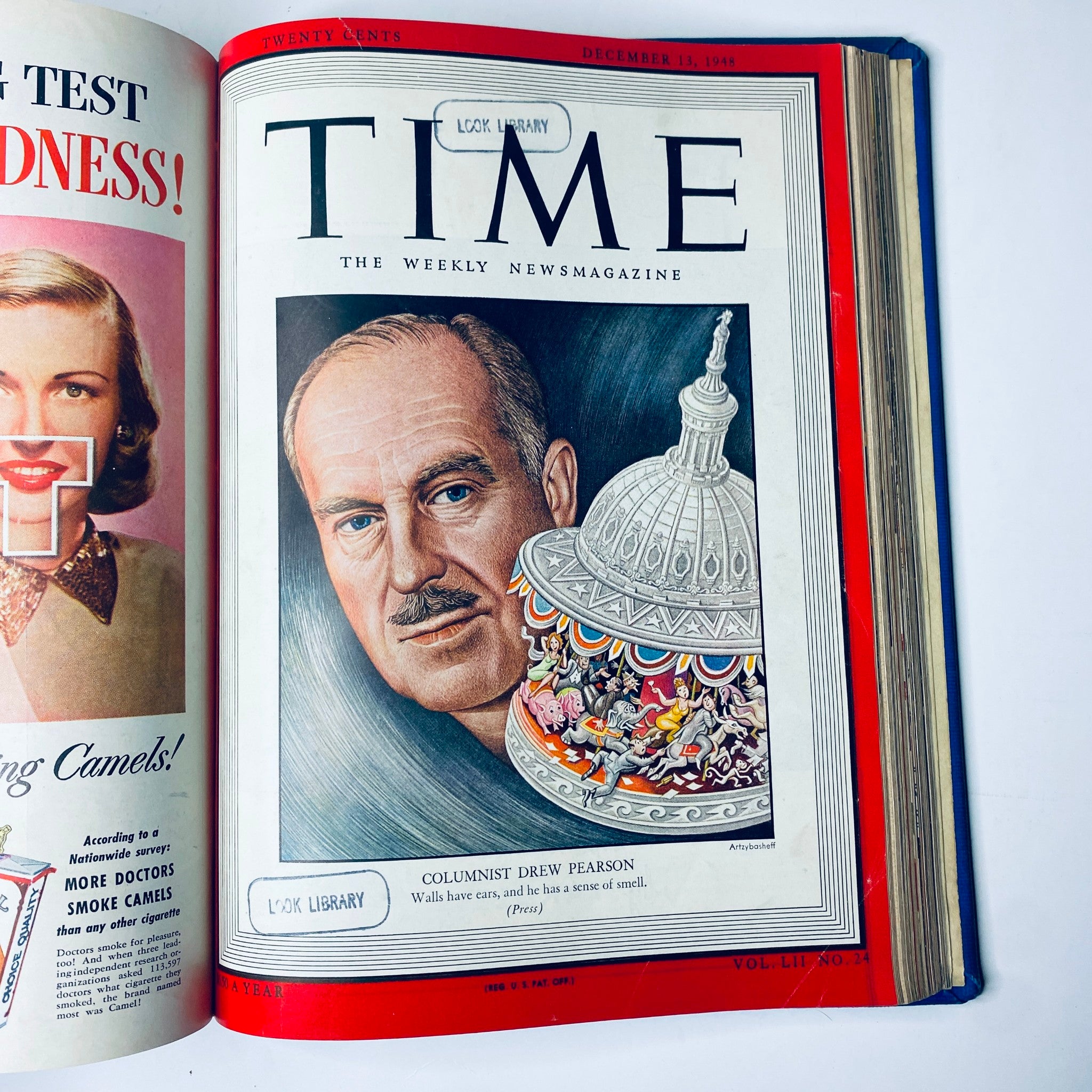Cover of Time Magazine from December 13, 1948, featuring columnist Drew Pearson. Part of the Time Magazine Library Bound from October to December 1948.