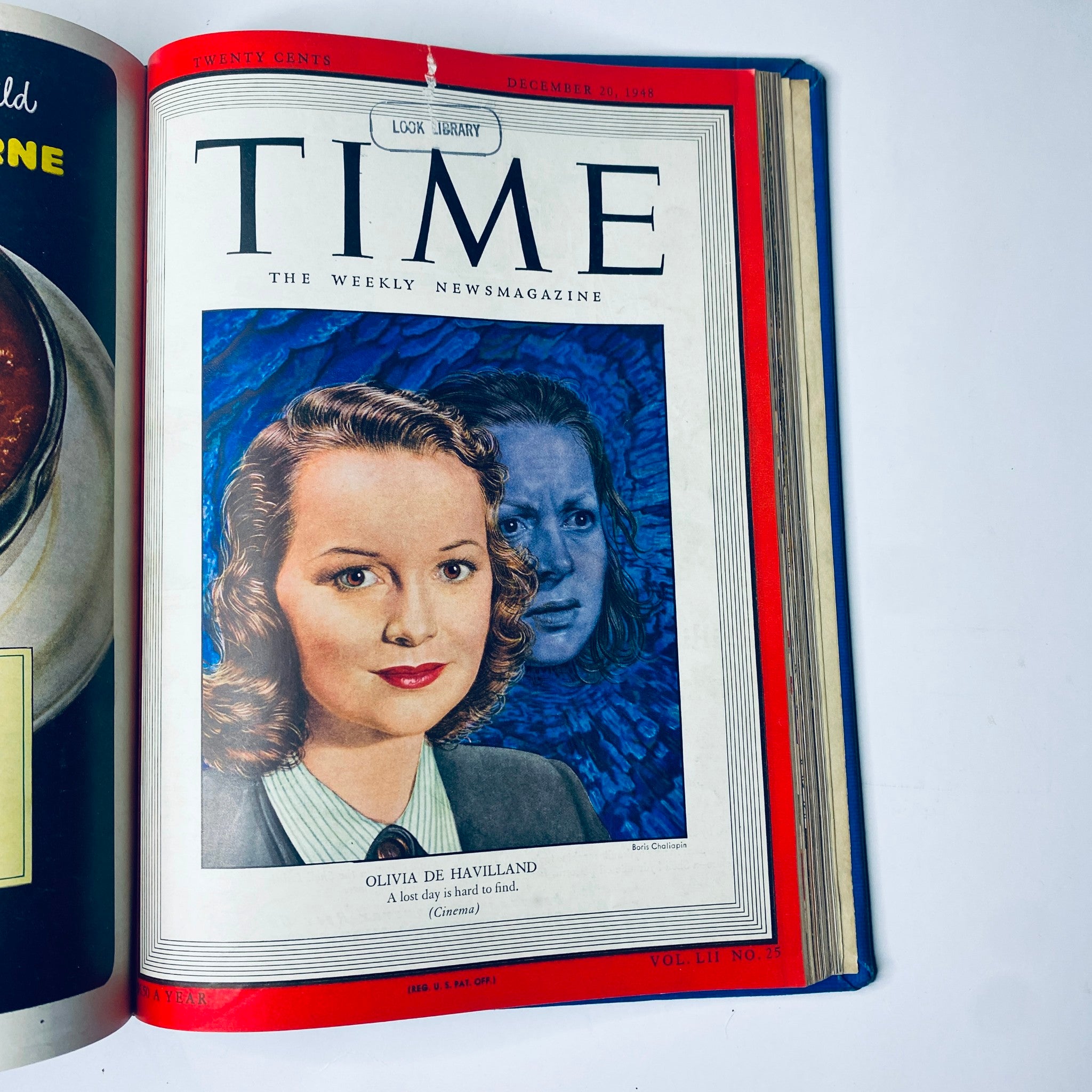 Cover of Time Magazine from December 20, 1948, featuring actress Olivia De Havilland. Part of the Time Magazine Library Bound from October to December 1948.