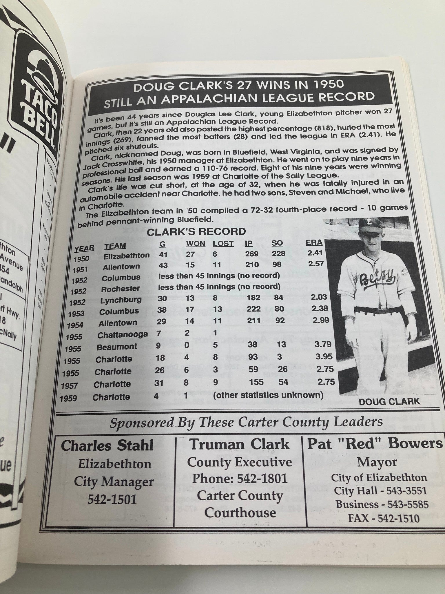 Record Book 1994 Edition Appalachian League Statistical Champs