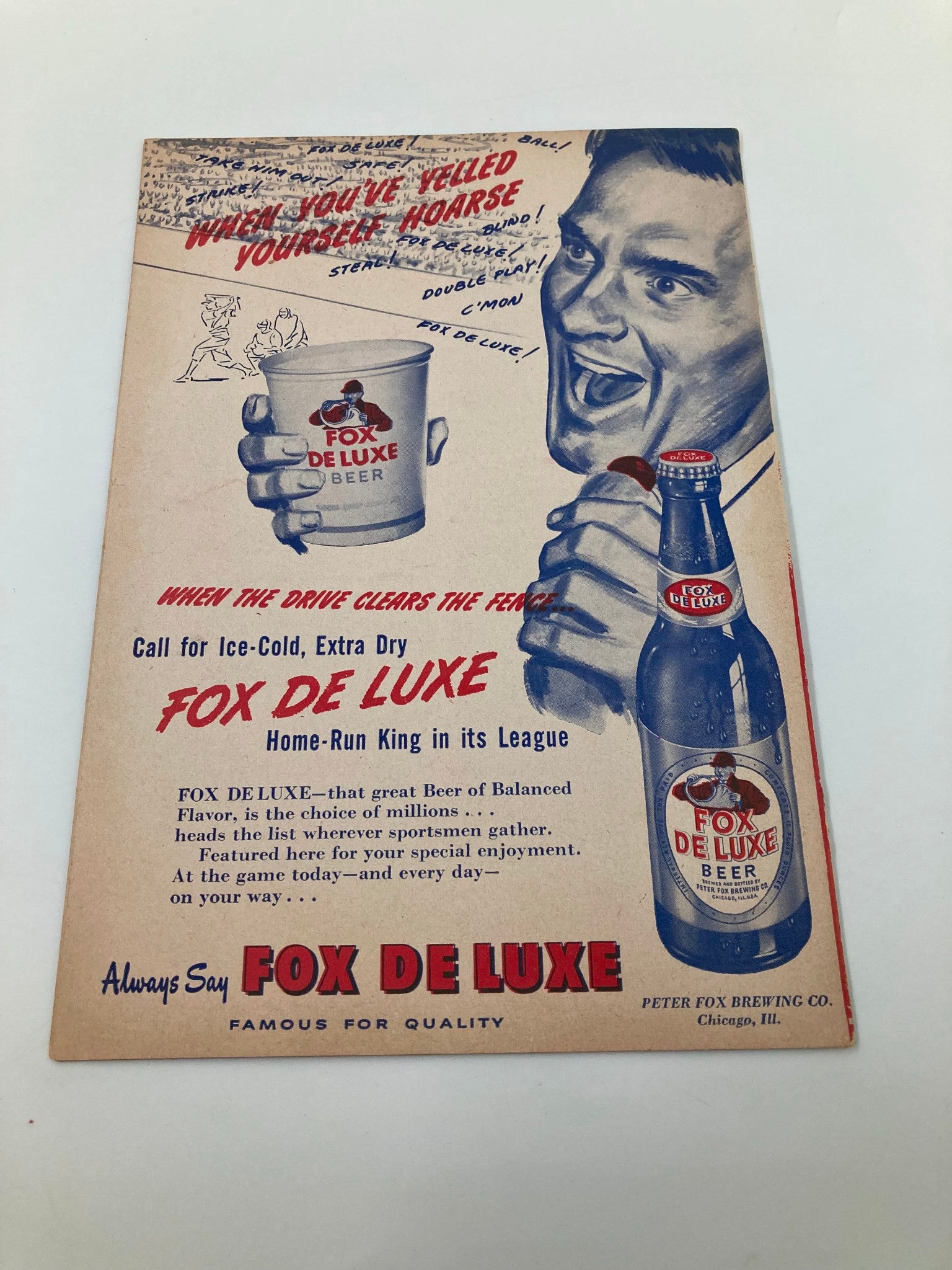 1949 Dodge Plymouth Bender-Rieger Inc. Score Cards Program advertising Fox De Luxe beer, highlighting vintage branding and design elements relevant to the 1949 era.