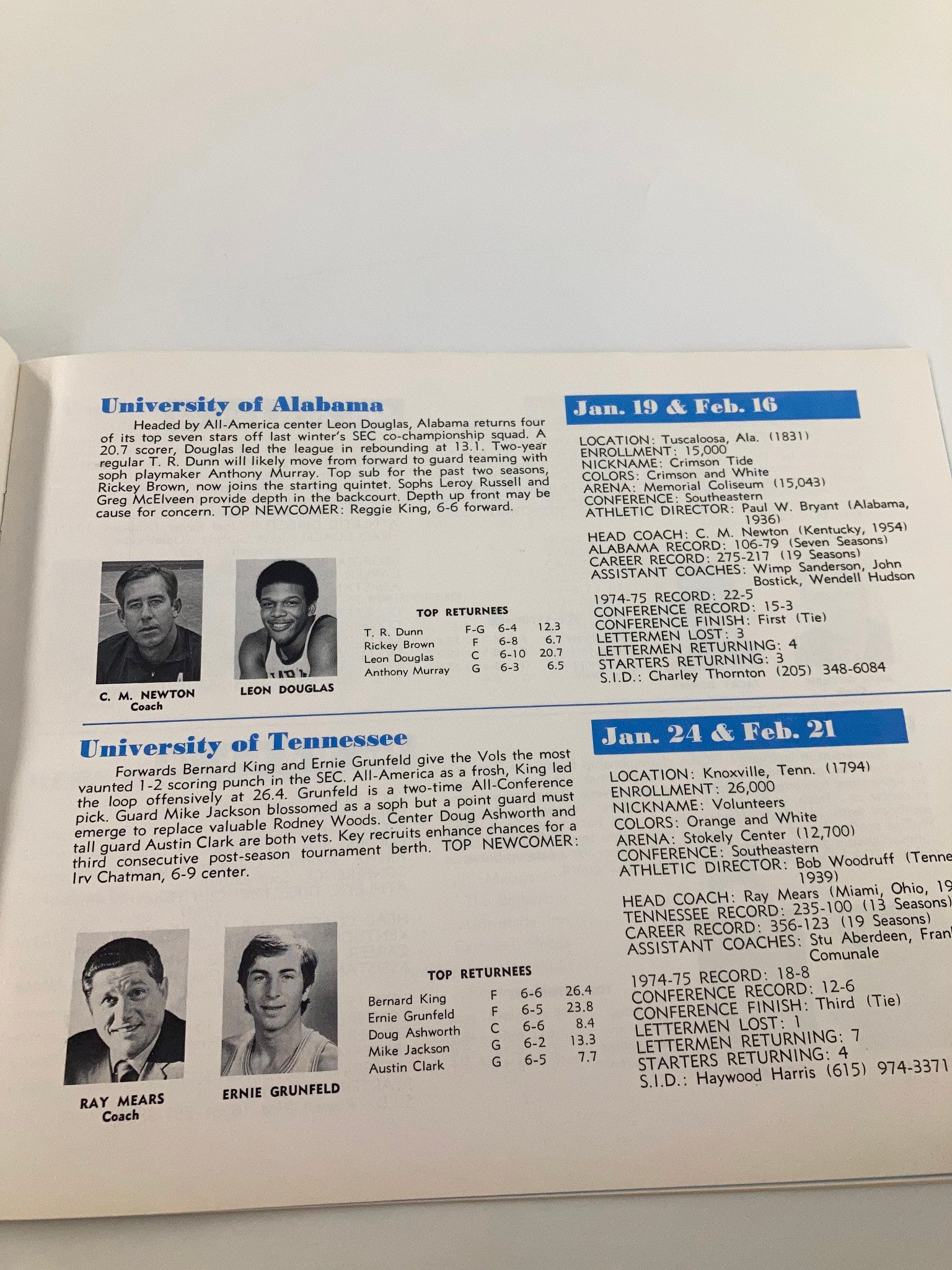 1975-1976 Rebel Basketball University of Mississippi Basketball Guide